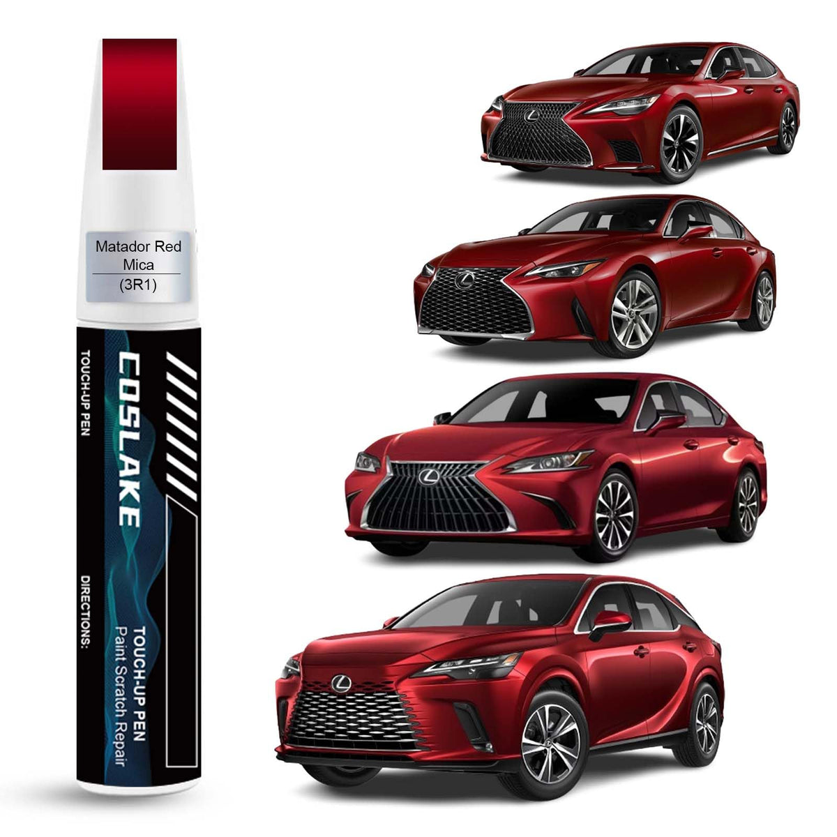 COSLAKE Car Touch Up Paint(Matador Red Mica(3R1)) for Lexus, Car Paint Scratch Repair Kit, Quick & Easy Solution to Repair, 2 in