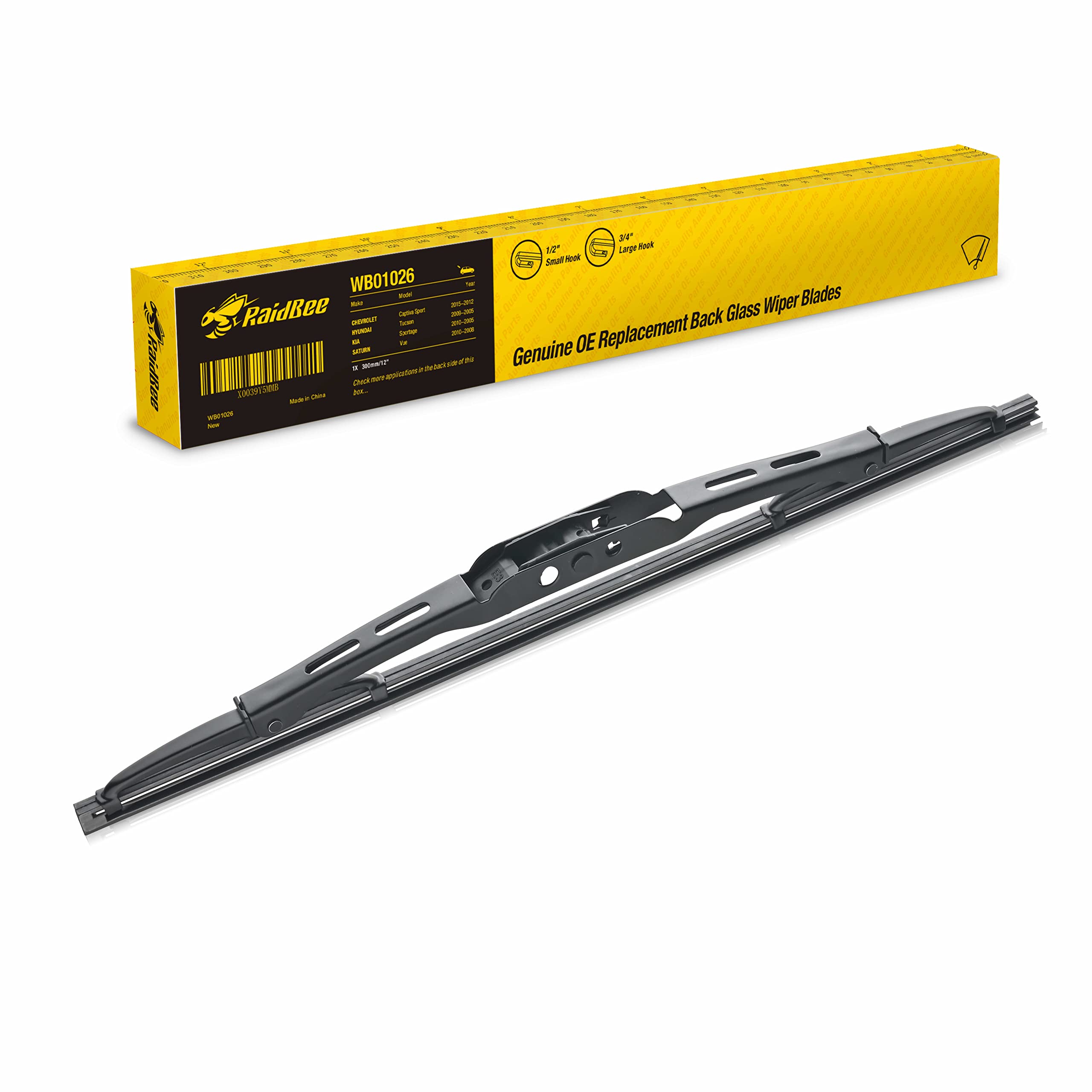 Raidbee Rear Wiper Blade 12 Inch, For Honda Cr-V 2006-1997,Hyundai Tucson 2009-2005 Kia Sportage 10-05/Saturn Vue 10-08 Rear Win