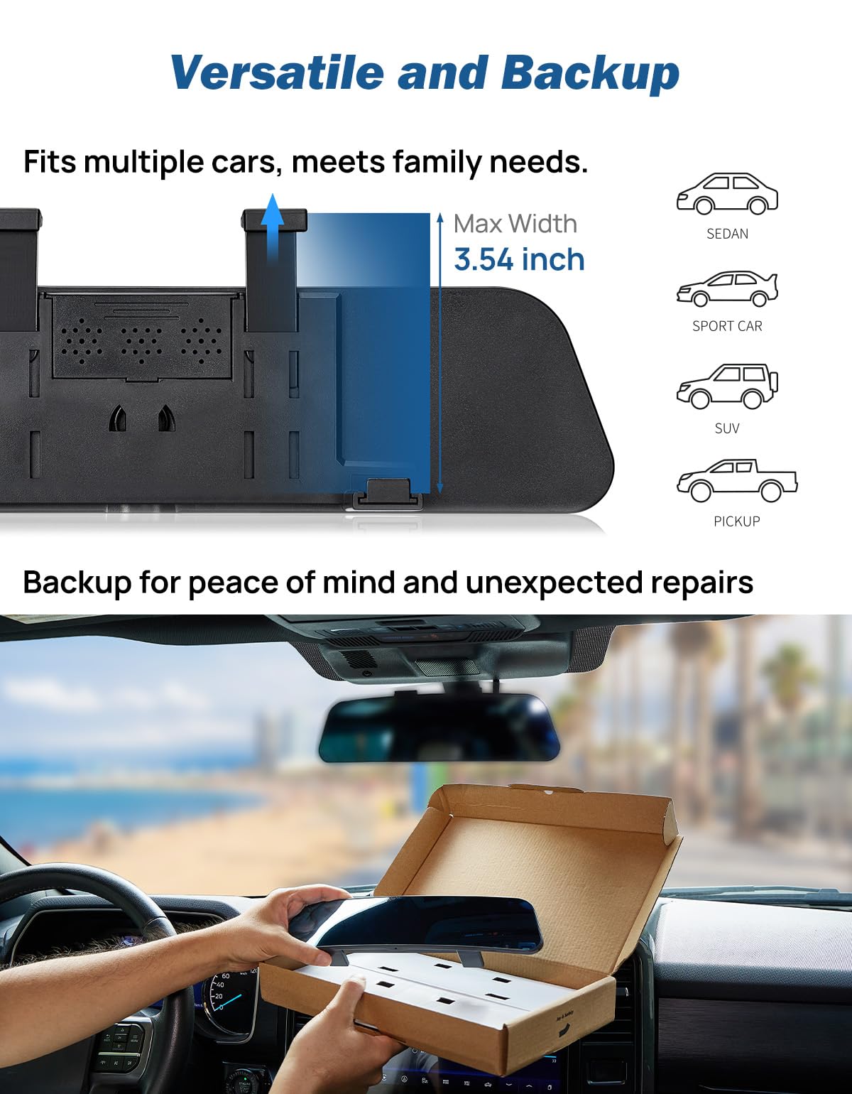 Joytutus Rearview Mirror, 2 Pack 12 Inch Panoramic Anti-Glare Clip-On Wide Angle Convex Rear View Mirror, Effectively To Reduce