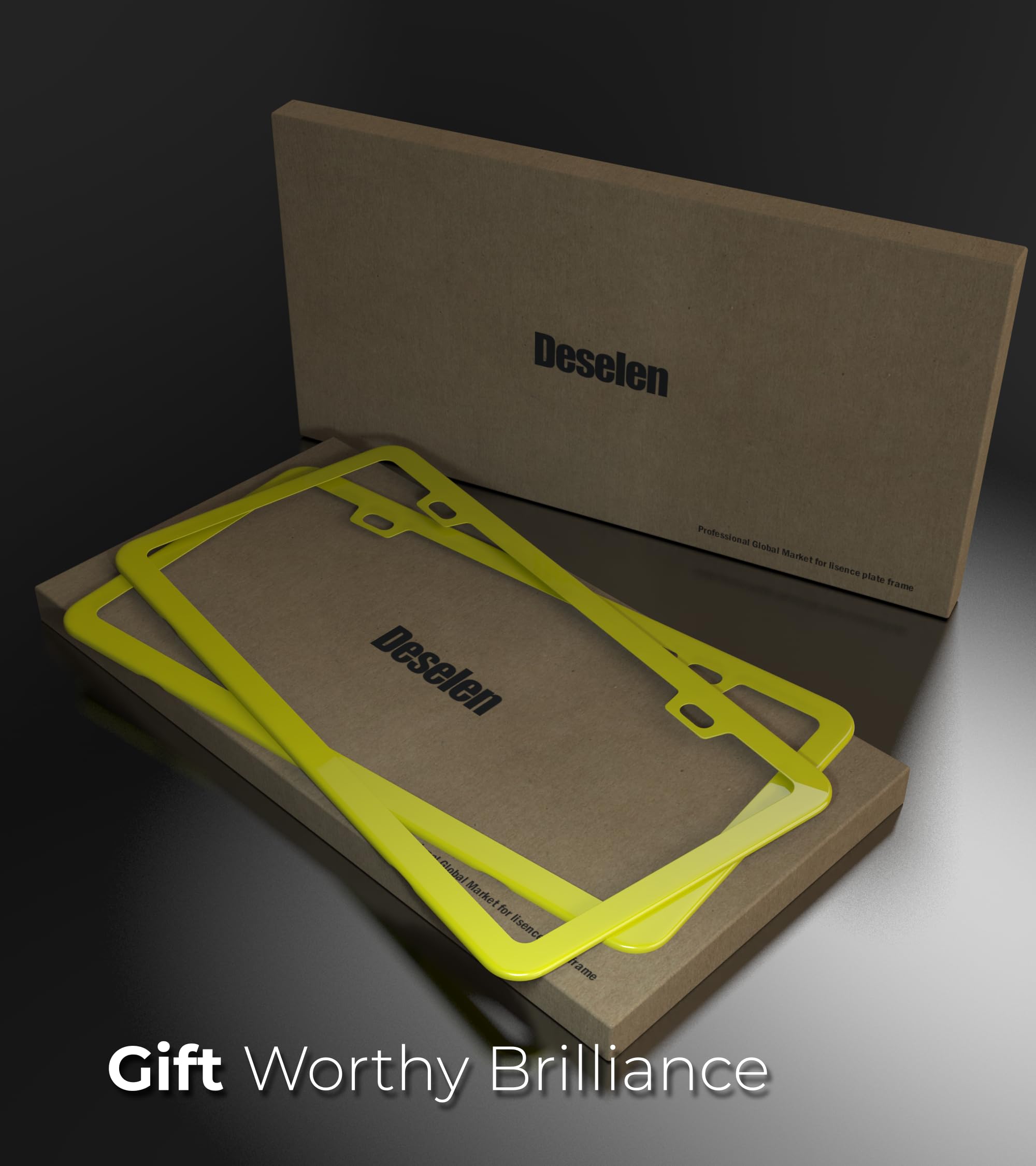 Deselen Yellow License Plate Frame, Metal Thin Stainless Steel With 2 Holes Screw Cap, 2 Pack (Yellow)