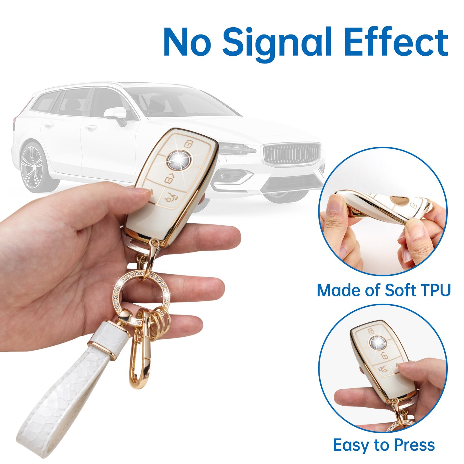 Cacarlike For Benz Key Fob Cover With Benz Keychain, Car Key Fob Case Compatible With A-Class C-Class G-Class 2017-2021 E-Class