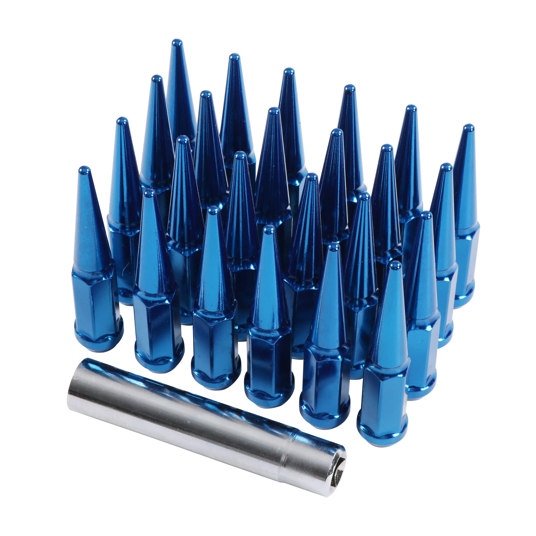 JDMSPEED New Wheel Spike Lug Nuts (24pcs) with 1 Socket Key Blue 14x1.5 4.5 Tall 6 Lug 14mmx1.5 Replacement for GMC Chevy Ford V