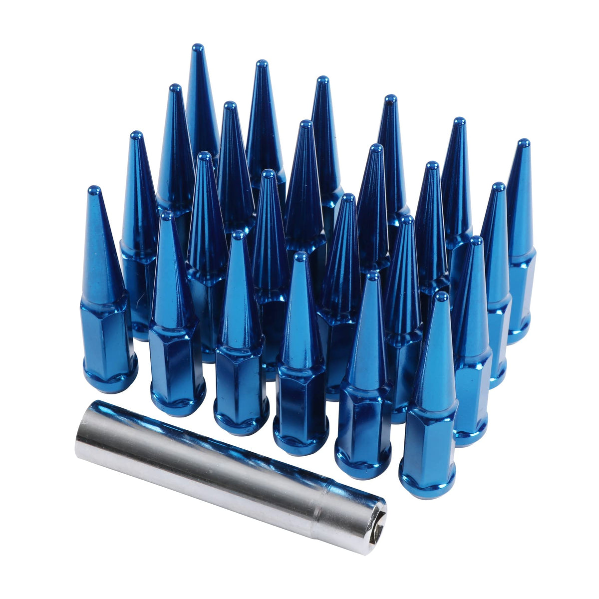 Jdmspeed New Wheel Spike Lug Nuts (24Pcs) With 1 Socket Key Blue 14X1.5 4.5 Tall 6 Lug 14Mmx1.5 Replacement For Gmc Chevy Ford V