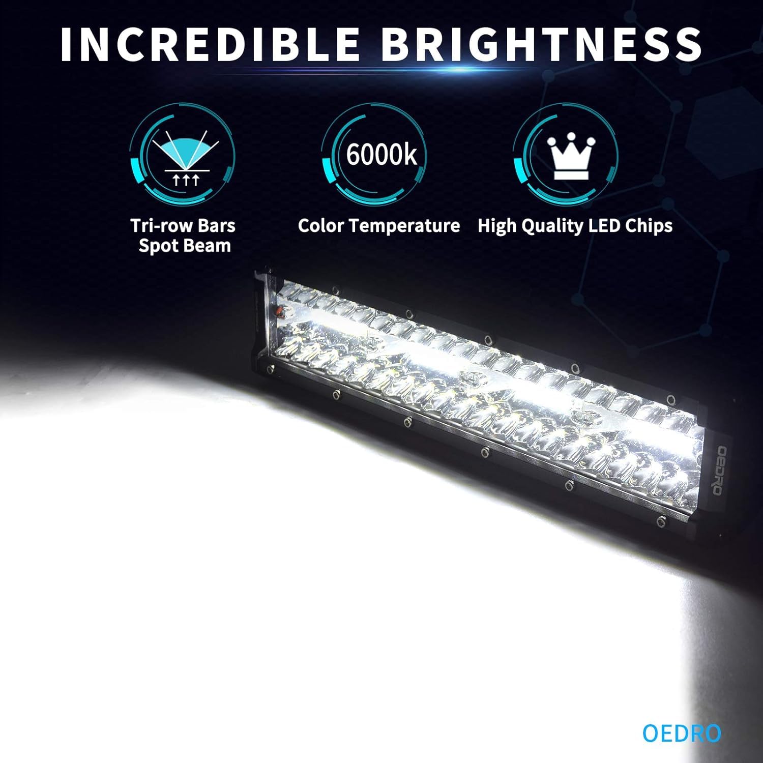 Oedro 12 Inch Led Light Bar Spot Flood Combo Tri-Row Driving Light Ip68 Off Road Fit For Pickup 4X4 Atv Utv Suv 4Wd Truck Tracto