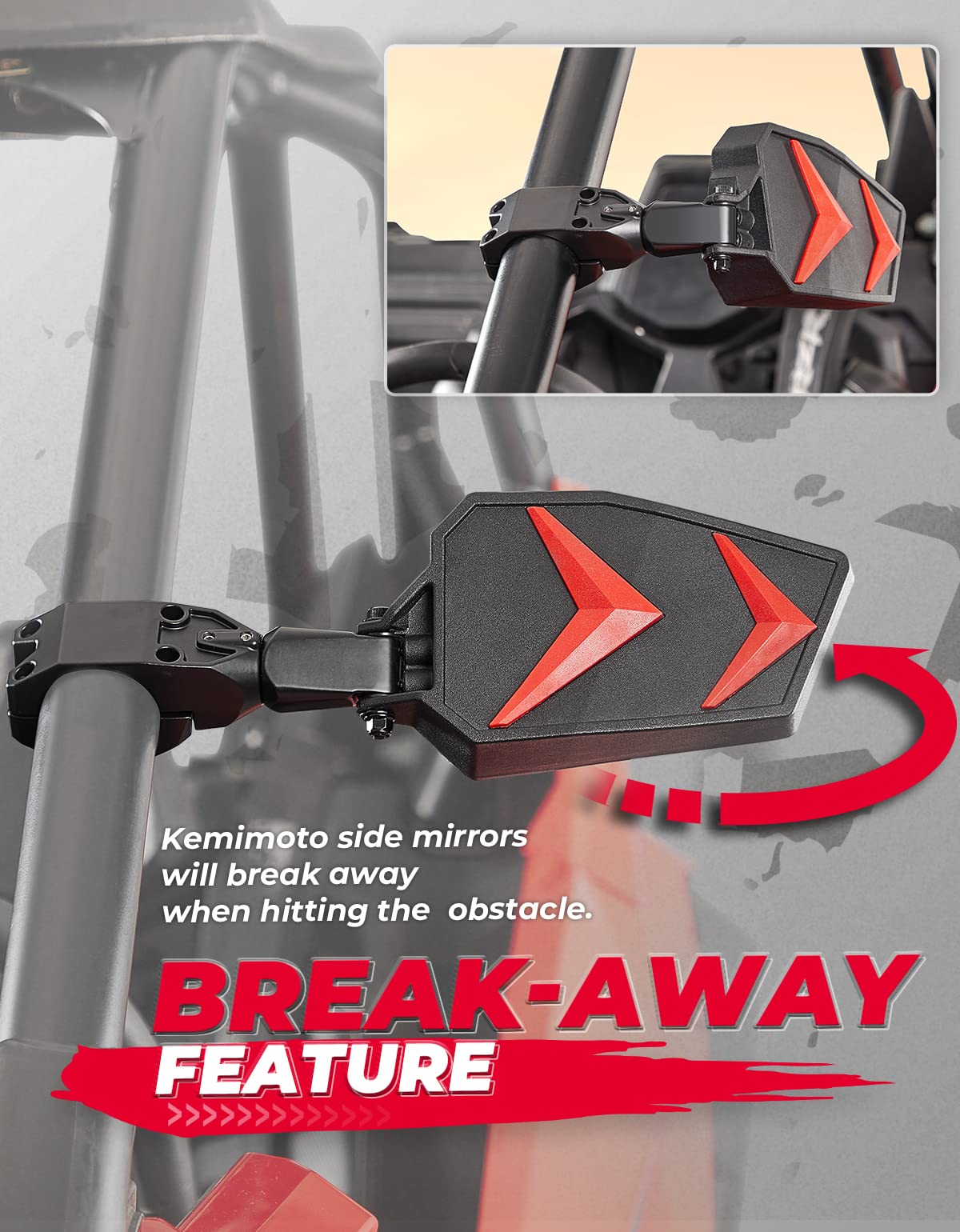 Kemimoto Utv Side View Mirrors Fits 1.75-2'' Roll Bar Compatible With Polaris Rzr 800 900 1000 Xp Turbo Pioneer Rhino Mule Teryx