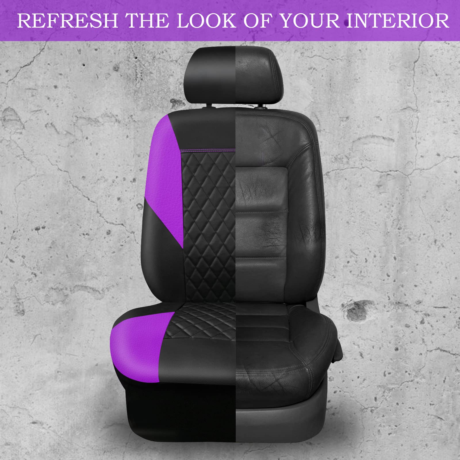 Car Pass Purple Leather Seat Covers, Quilting Pretty Car Seat Cover With 5Mm Composite Sponge Inside,Airbag Compatible,Universal