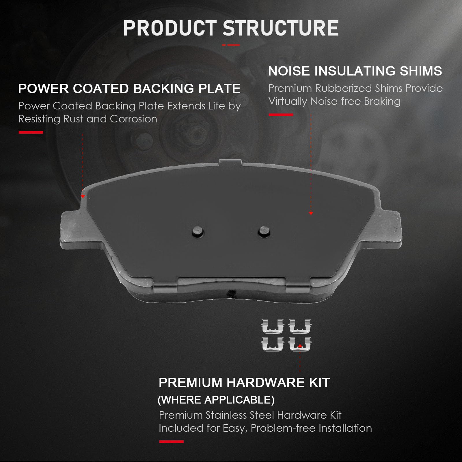Cciyu D1444 Front Ceramic Disc Brake Pads Kit For Hyundai Sonata 2011-2014,For Kia Optima 2011-2012 2015 4Pcs