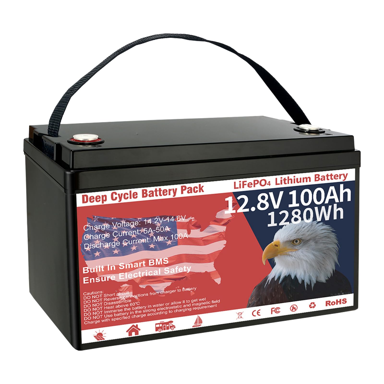 12V 100Ah LiFePO4 Lithium Battery Group 31 1280Wh Upgraded Low-Temp Protection LiFePO4 Battery, Built-in 100A Smart BMS, 8000+ C