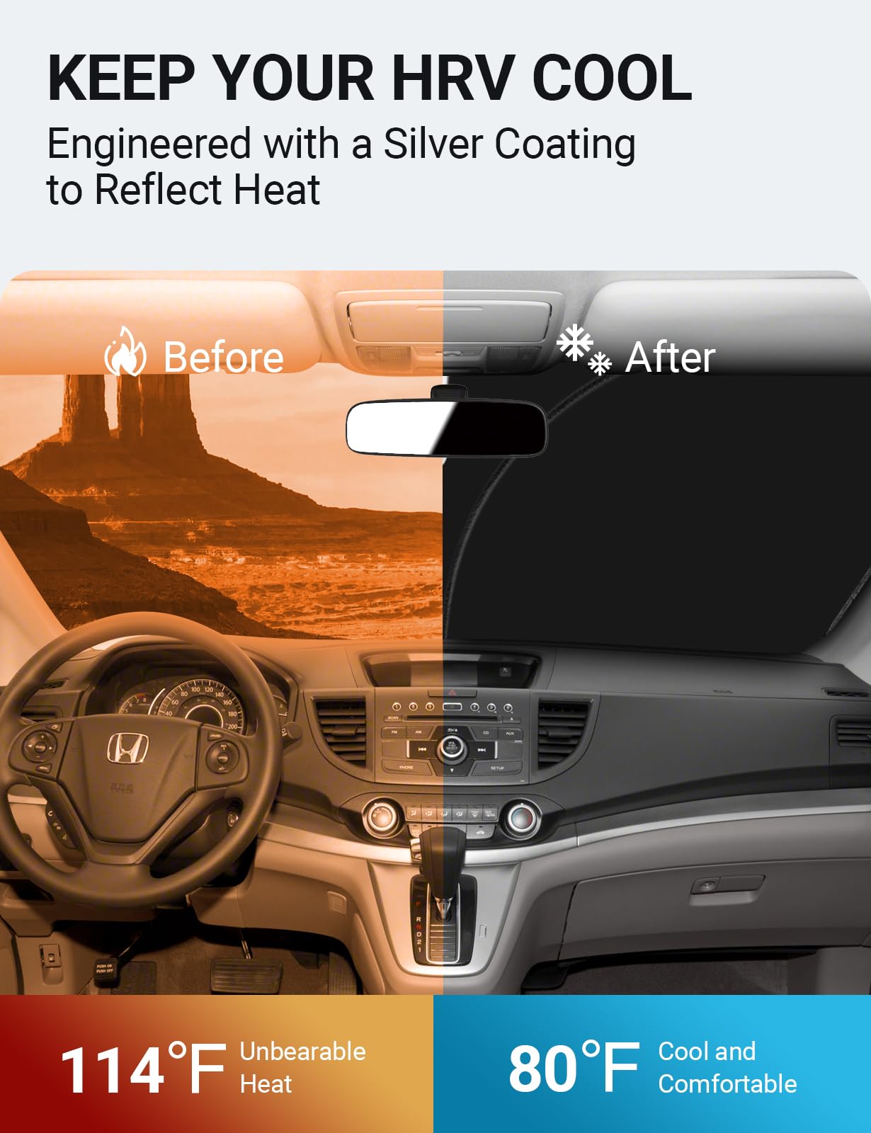 Proadsy Front Windshield Sun Shade Foldable Sunshade Protector Custom Fit 2022 2021 2020 2019 2018 2017 2016 2015 Honda Hr-V Lx Sport Ex Ex-L Accessories 2025 Upgrade