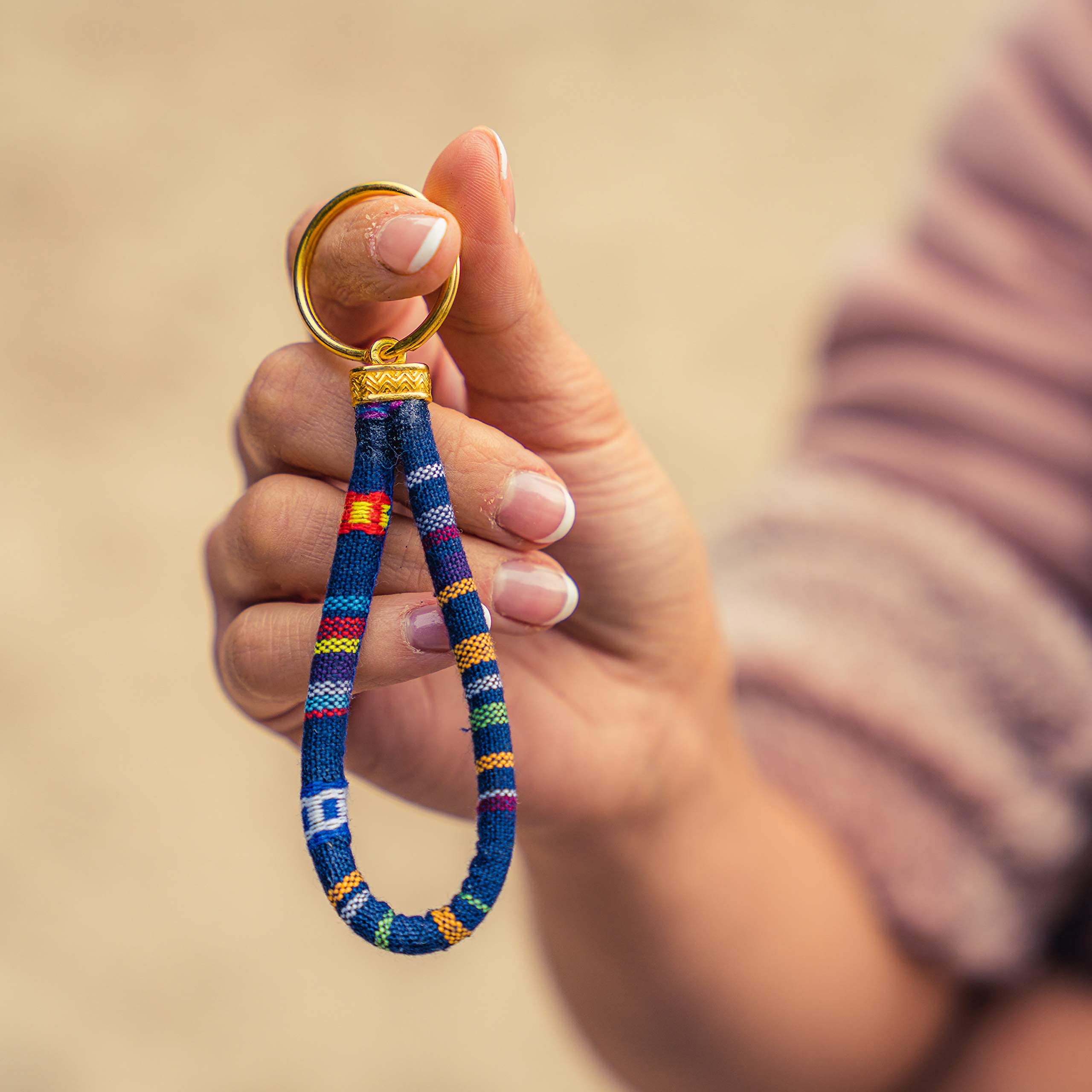 Made By Nami Boho Keychain With Gold Keyring For Women And Men Handmade Boho Wristlet Hippie Keychain For Summer Festival (Blue)