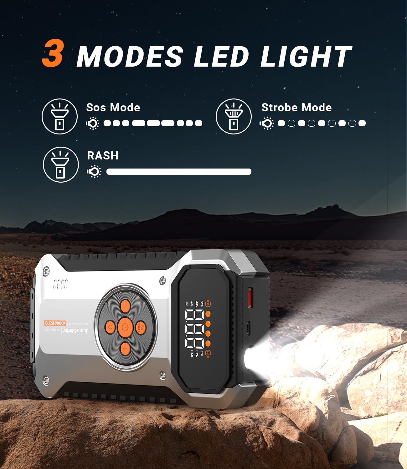 ZKpilse Car Jump Starter with Air Compressor, 4000A 12V Portable Jump Starter (All Gas/9L Diesel), Car Battery Jump Box with 150