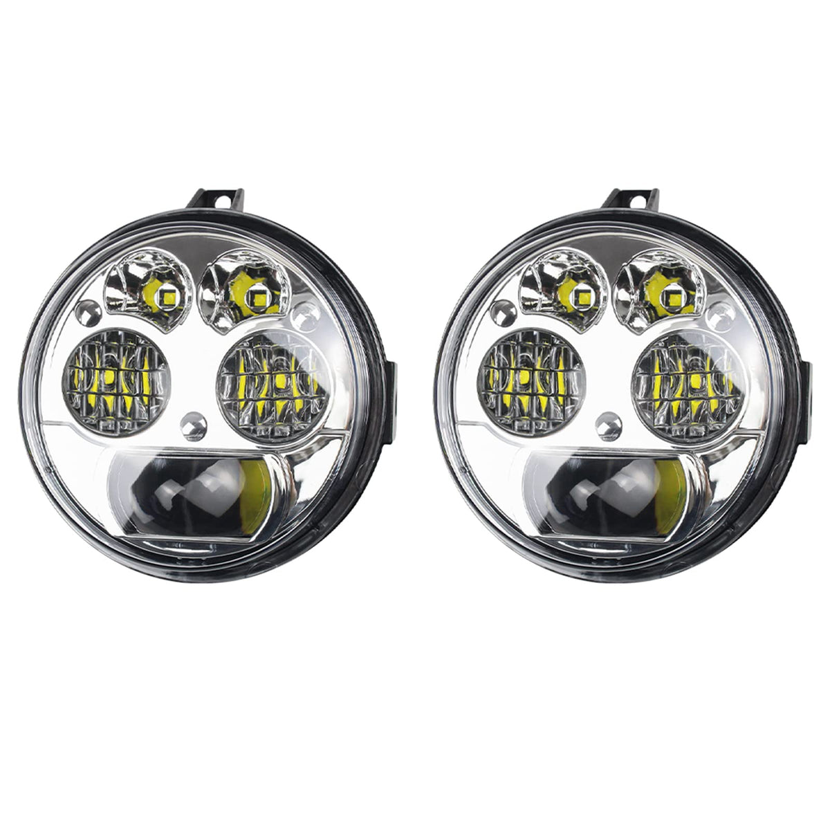 Cpowace Led Headlight For Brute Force Accessories, Pair Chrome 12V 4.5 Inch High Low Beam Front Head Lamp Assembly Compatible Wi