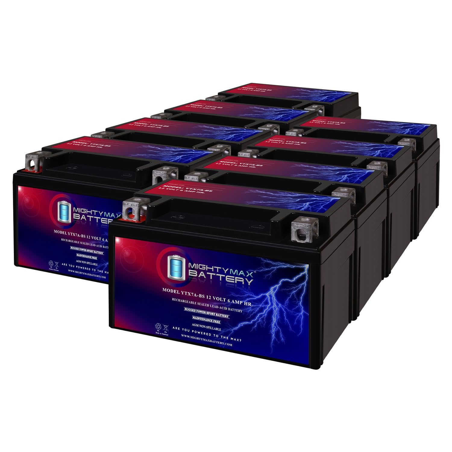 Mighty Max Battery Ytx7A-Bs 12V 6Ah Sealed Lead Agm Battery For Motorcycles - 8 Pack