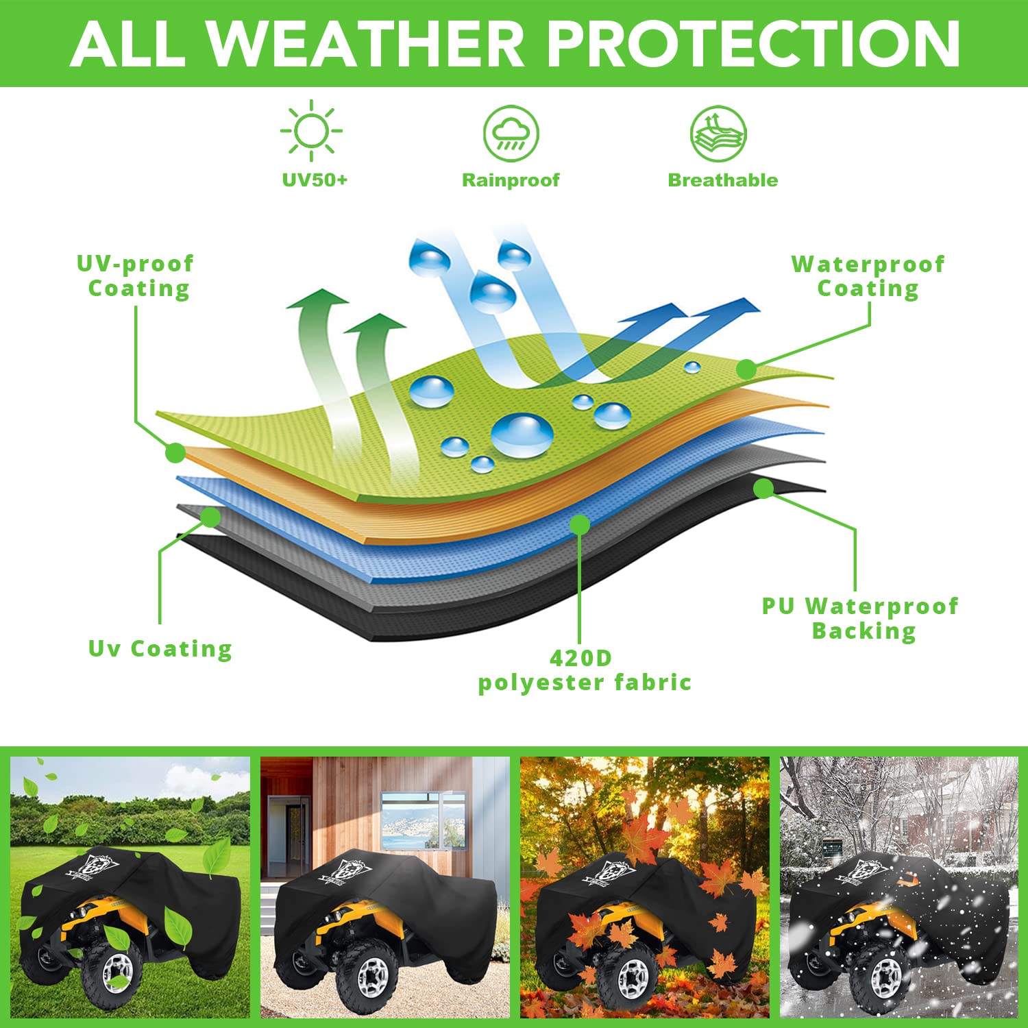Xyzctem Waterproof Atv Cover, Heavy Duty Black Protects 4 Wheeler From Snow Rain Or Sun (Black, 82 Inch)