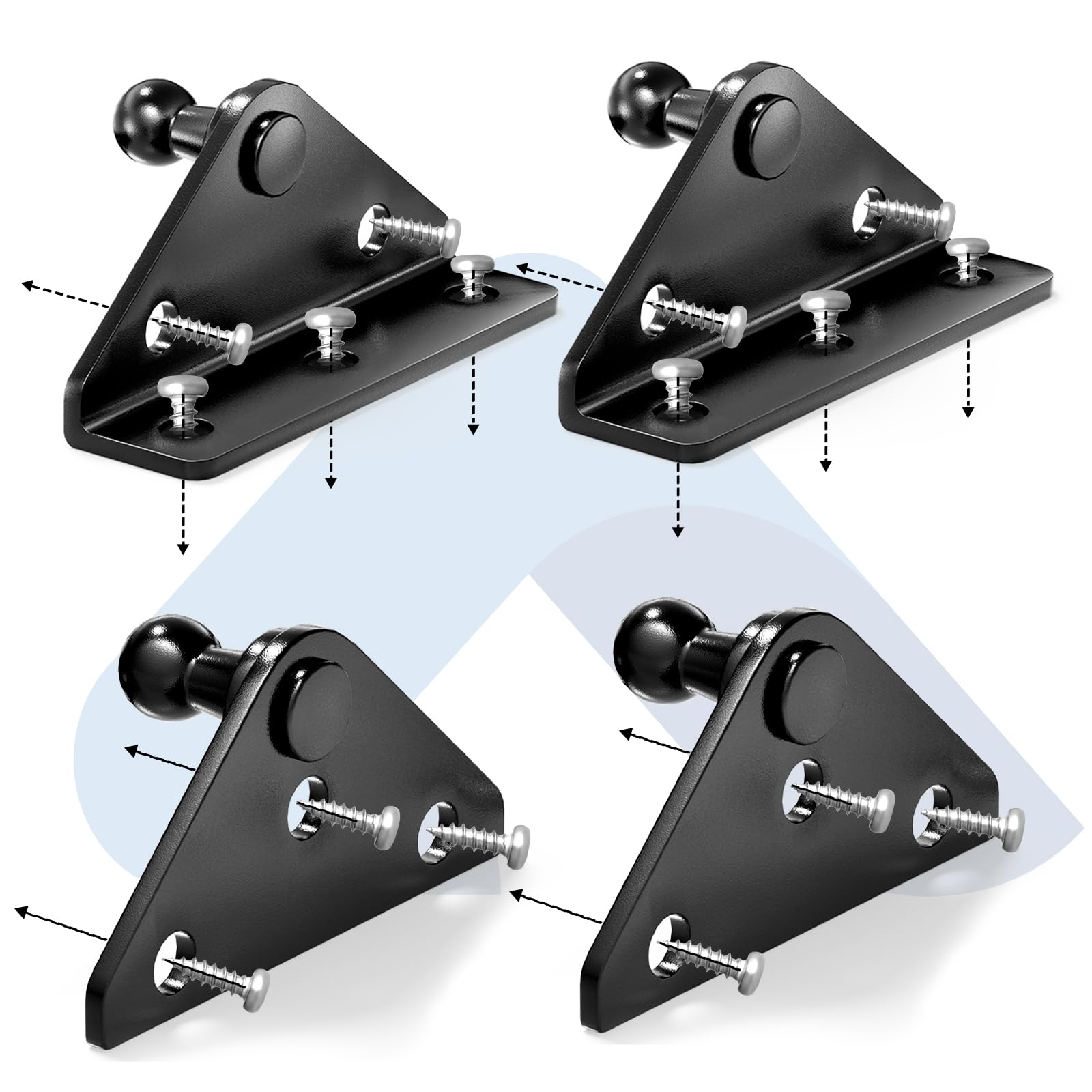 ARANA 13MM Ball Stud Mounting Bracket for Universal Gas Struts Lift Supports Shocks Spring Prop 4PCS with 16 Screws, Black (Only