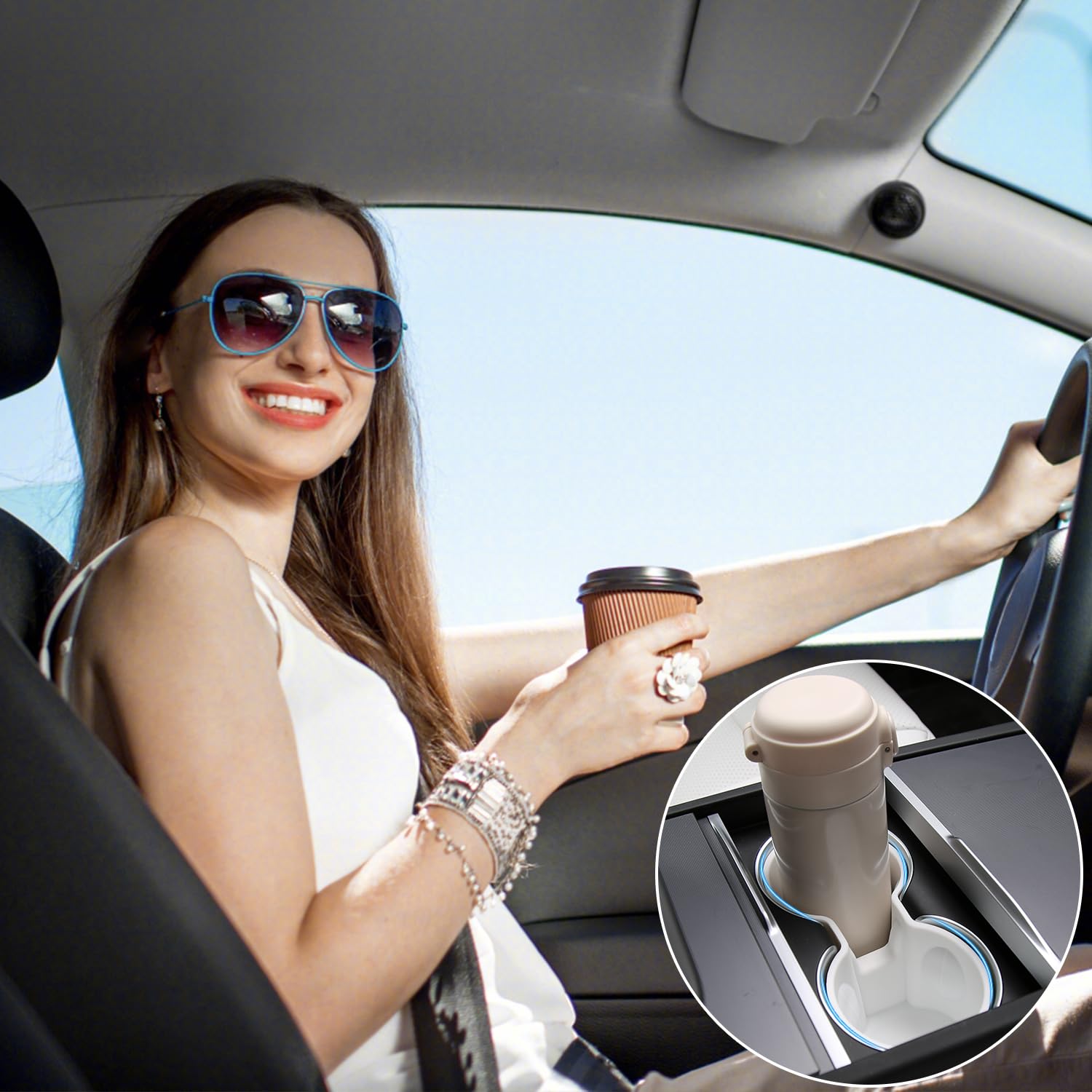 TOPABYTE 3PCS Center Console Accessories for Tesla Model Y Juniper Model 3 Highland 2025 2024 Cup Holder Insert, Screen Edge Pro