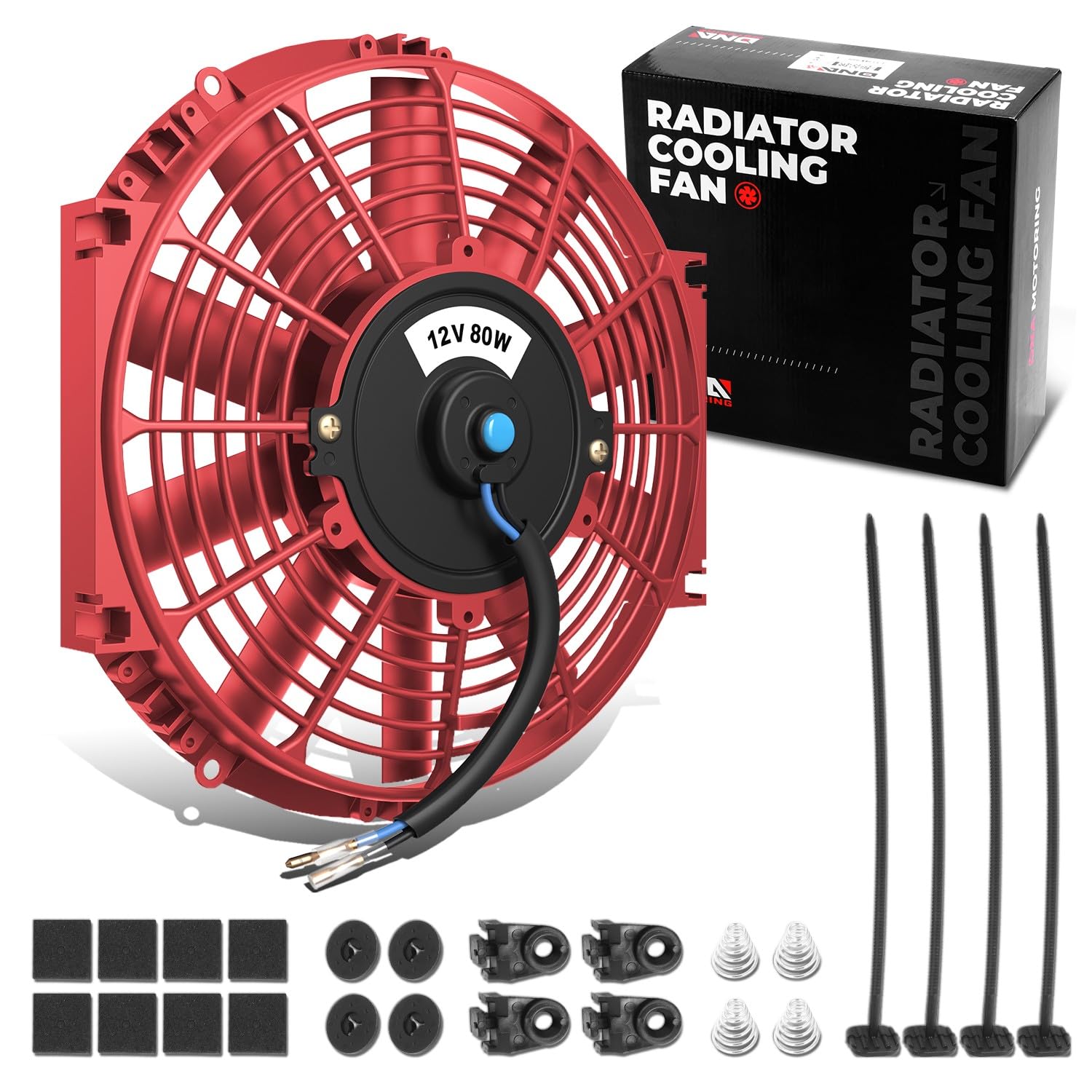 Dna Motoring 10 Inch High Performace Electric Cooling Slim Radiator Fan With Mount Kit, Red, Raf-10-Rd+Fmk