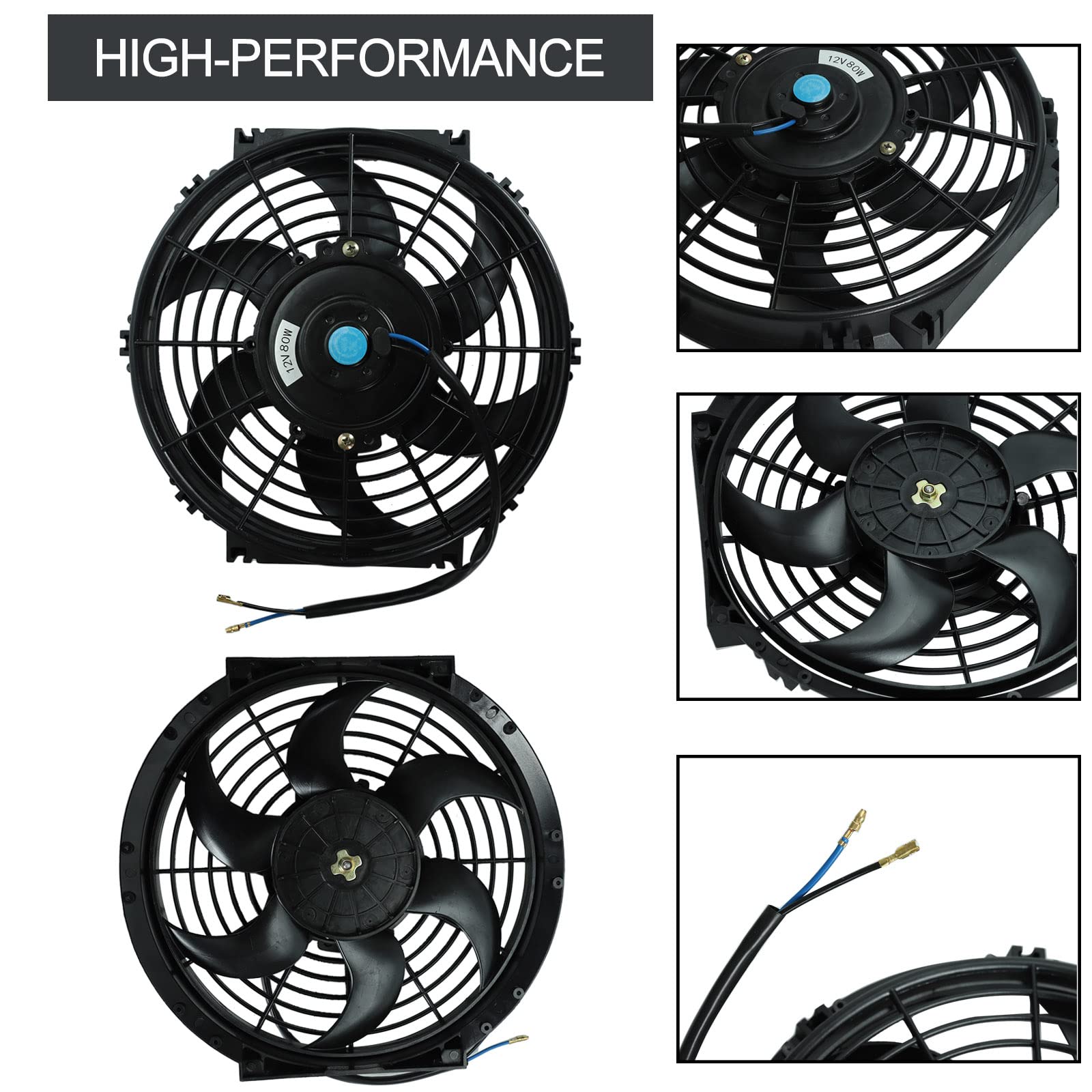 10'' Inch Slim Fan Push Pull Electric Radiator Cooling Fans 12V Mount Kit Unversal Black