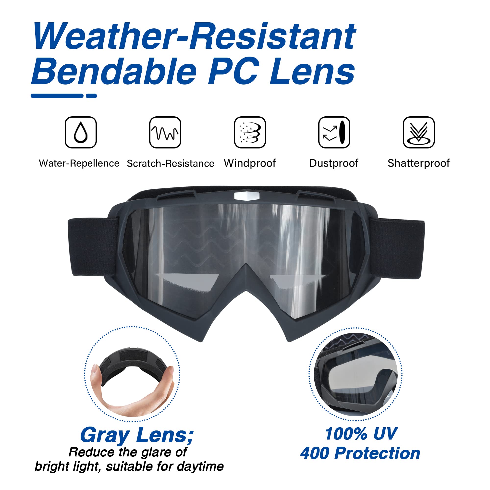 Ahr Motorcycle Goggles Dirt Bike Goggles, Anti Uv Safety Goggles, Scratch Resistant Motocross Goggles, Dustproof Motorcycle Glas