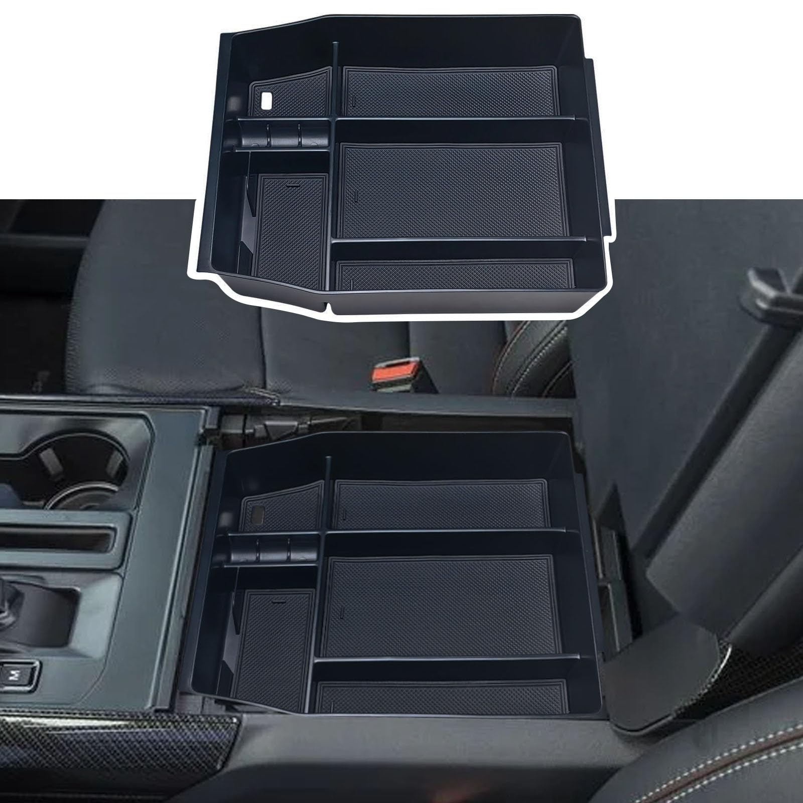 Zxiaochun Center Console Organizer Compatible With 2021 2022 2023 2024 2025 Ford F150 Interior Accessories, Armrest Box Insert Storage Tray (Full Console W/Bucket Seats Only)-Black Trim