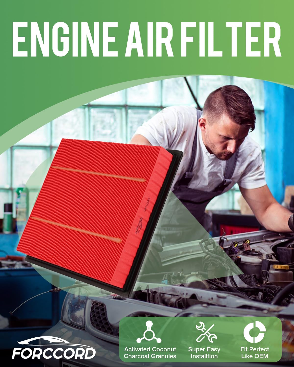 Forccord 2-PACK Engine Air Filter CA10755# Fits for 11-20 Sienna; 14-19 Highlander; 10-22 Lexus Rx350; 11-25 Dodge Durango; 11-2