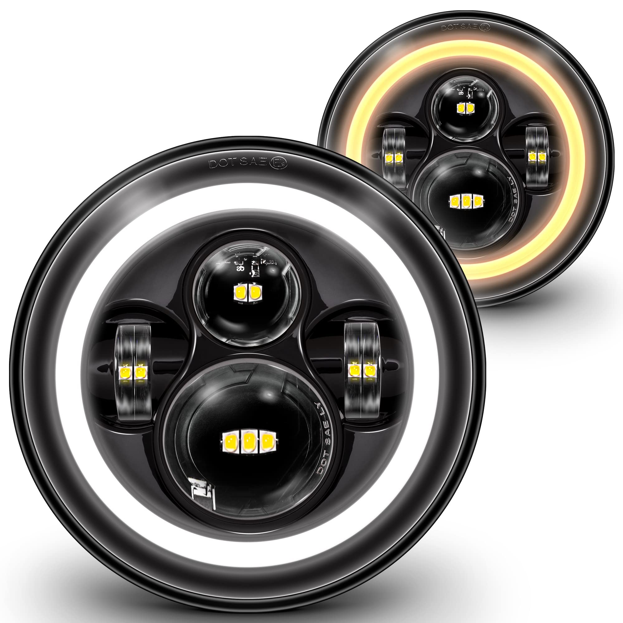 True Mods 7-Inch H6024 Led Headlights For Jeep Wrangler Jk Unlimited Jku Tj Lj Cj Tj Accessories [Halo Drl][Amber Turn Signals]