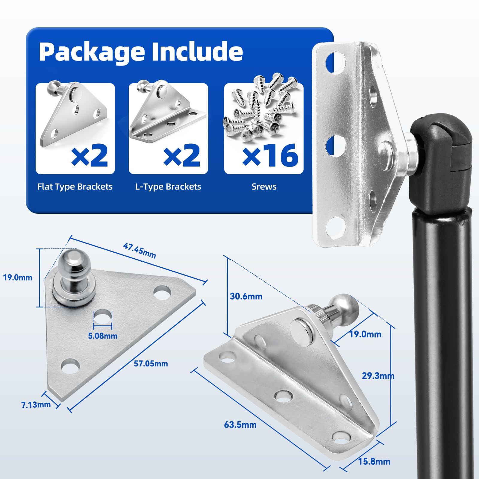 ARANA 10MM Ball Stud Mounting Bracket for Universal Gas Struts Lift Supports Shocks Spring Prop Mounts Brackets Silver 4PCS with