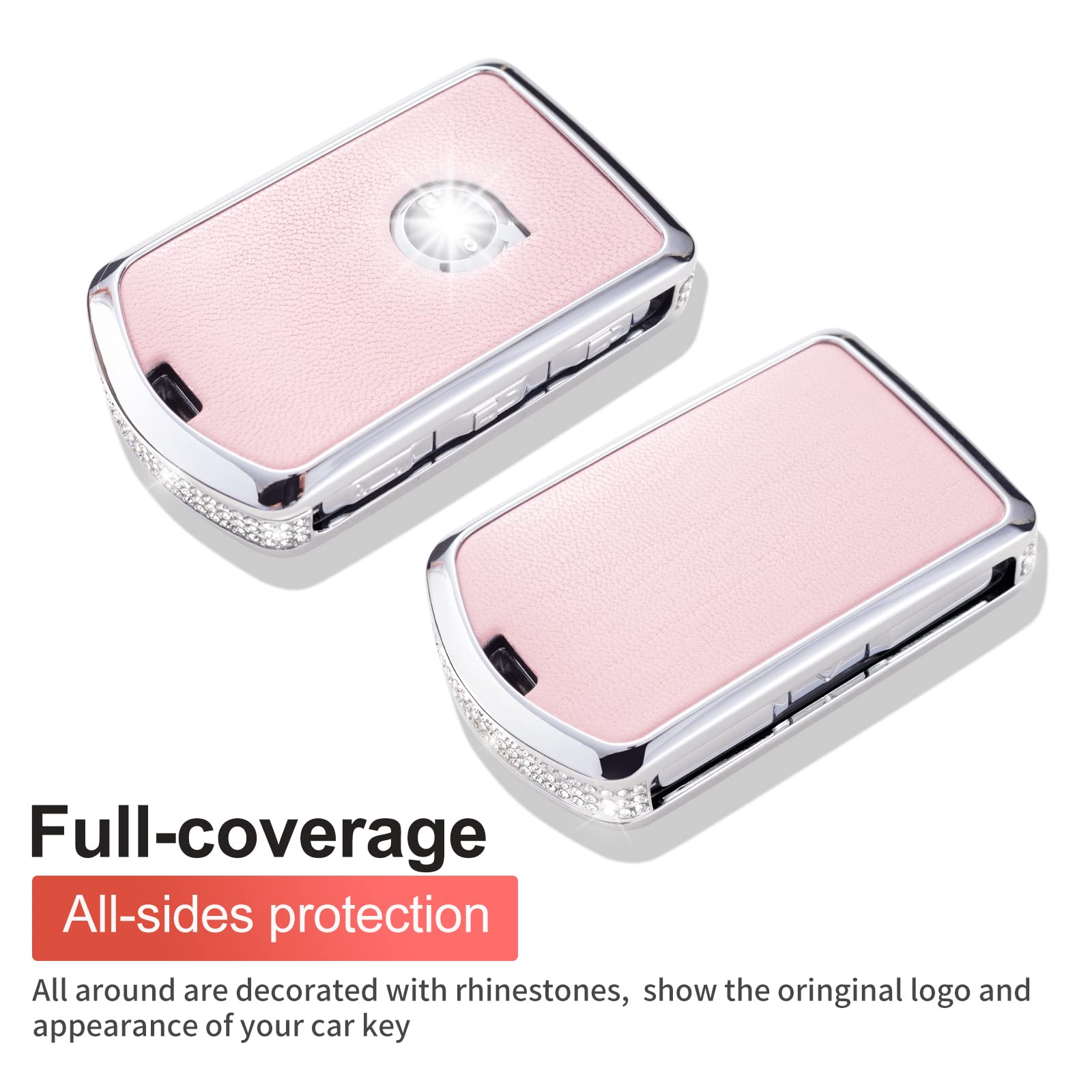Ruabiban Key Fob Cover Compatible With Volvo, Pink Leather Crystal 360 Degree Protection Key Shell Case For Xc90, Xc60, Xc40, S6