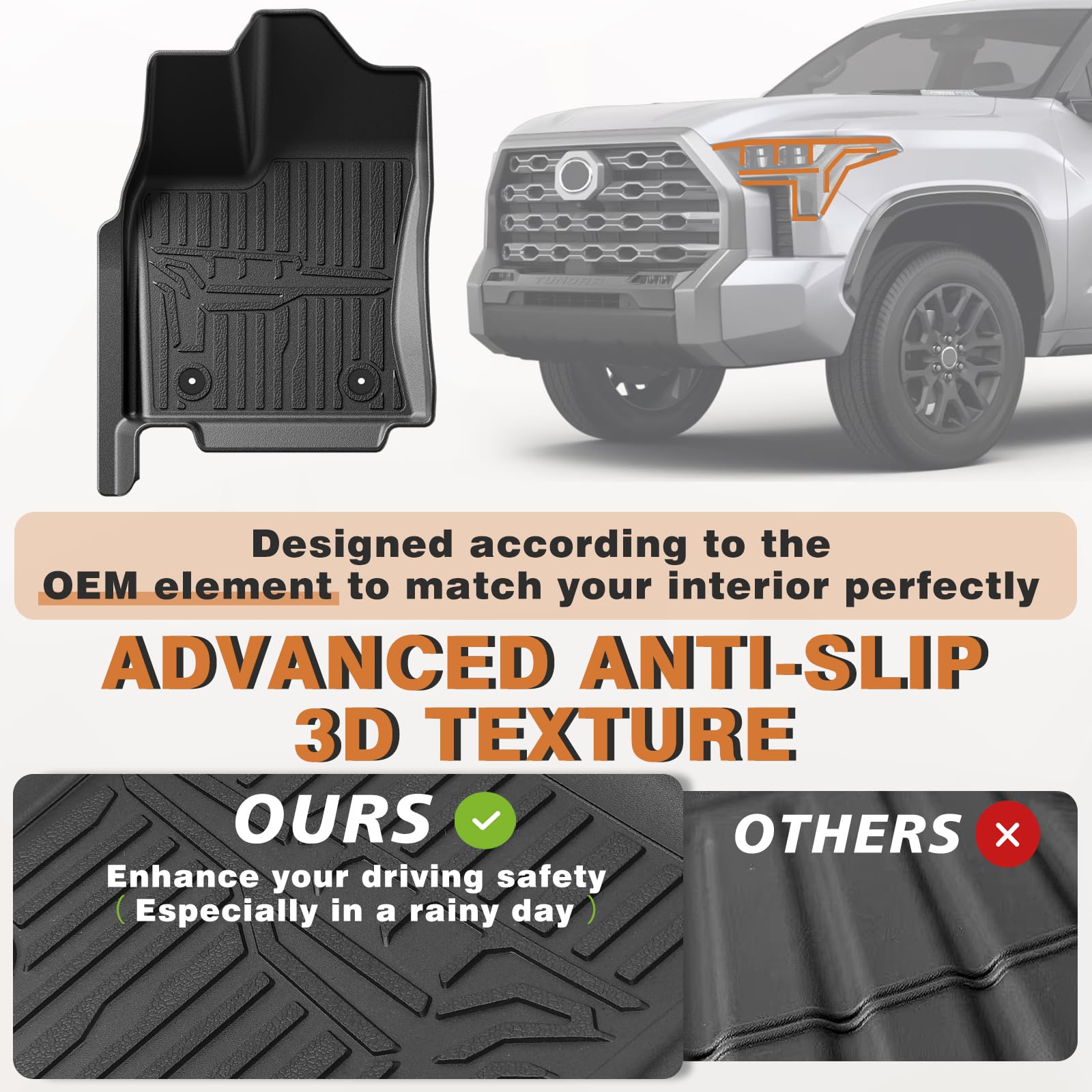 Triplealiners Truck Bed Mat & Floor Mats Front Rear Full Set Compatible With Toyota Tundra 2022-2024 2025 Crewmax Cab Accessorie