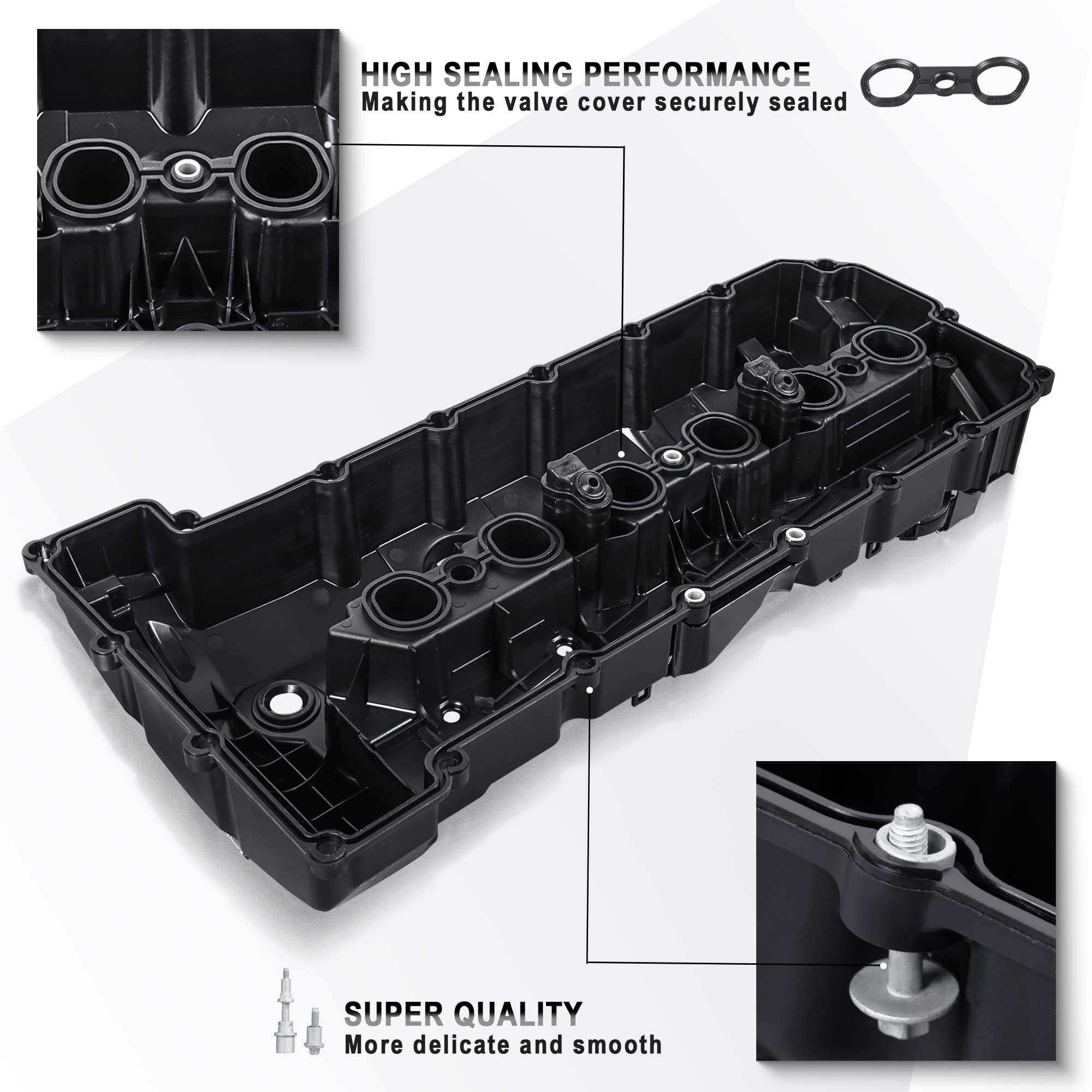 MOSTPLUS 11127552281 Engine Valve Cover Compatible with BMW N52 E70 E82 E90 E91 Z4 X3 X5 128i 328i 528i