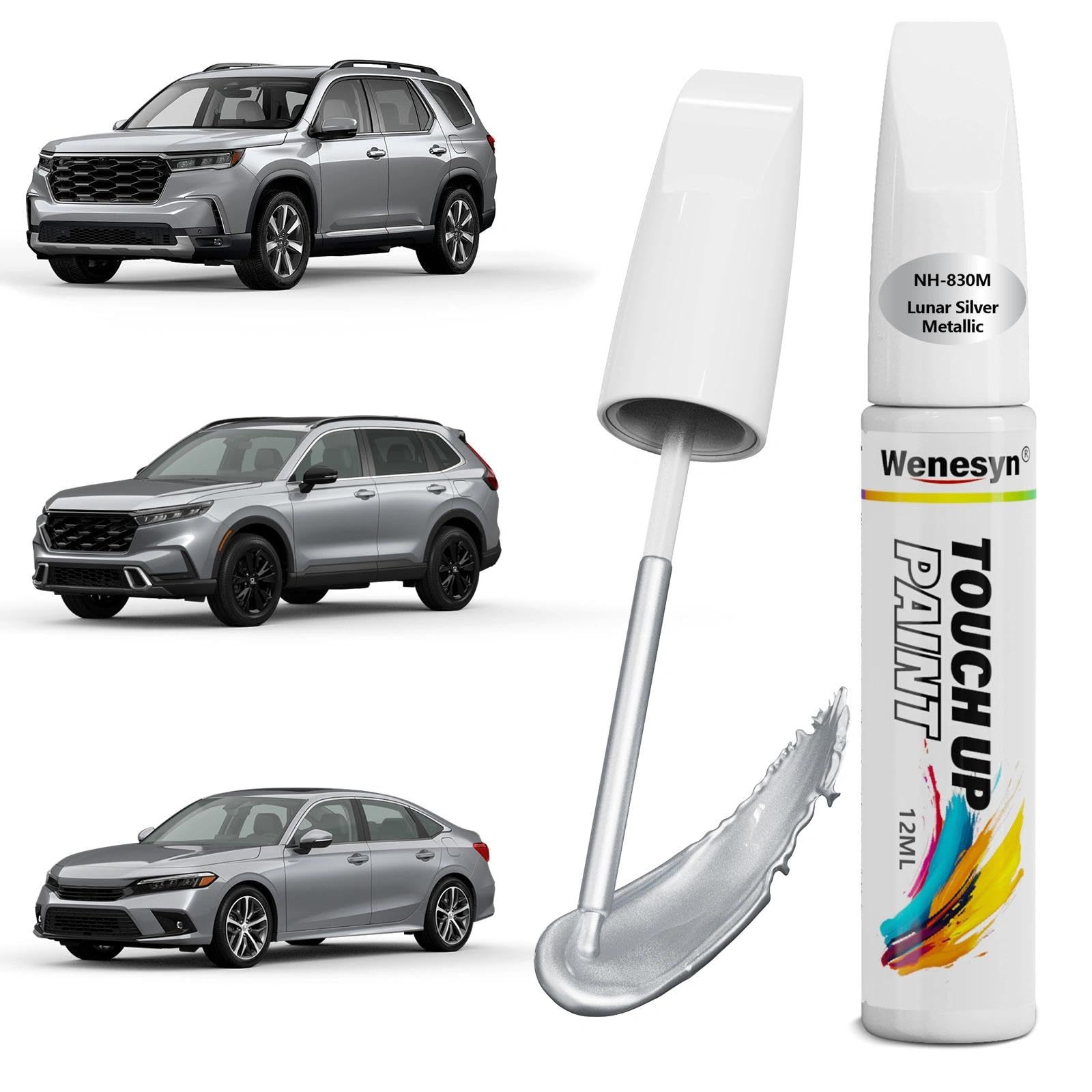 Wenesyn NH830M Lunar Silver Metallic Touch Up Paint Compatible with Honda, Car Paint Scratch Remover for Nicks & Chips Repair, A