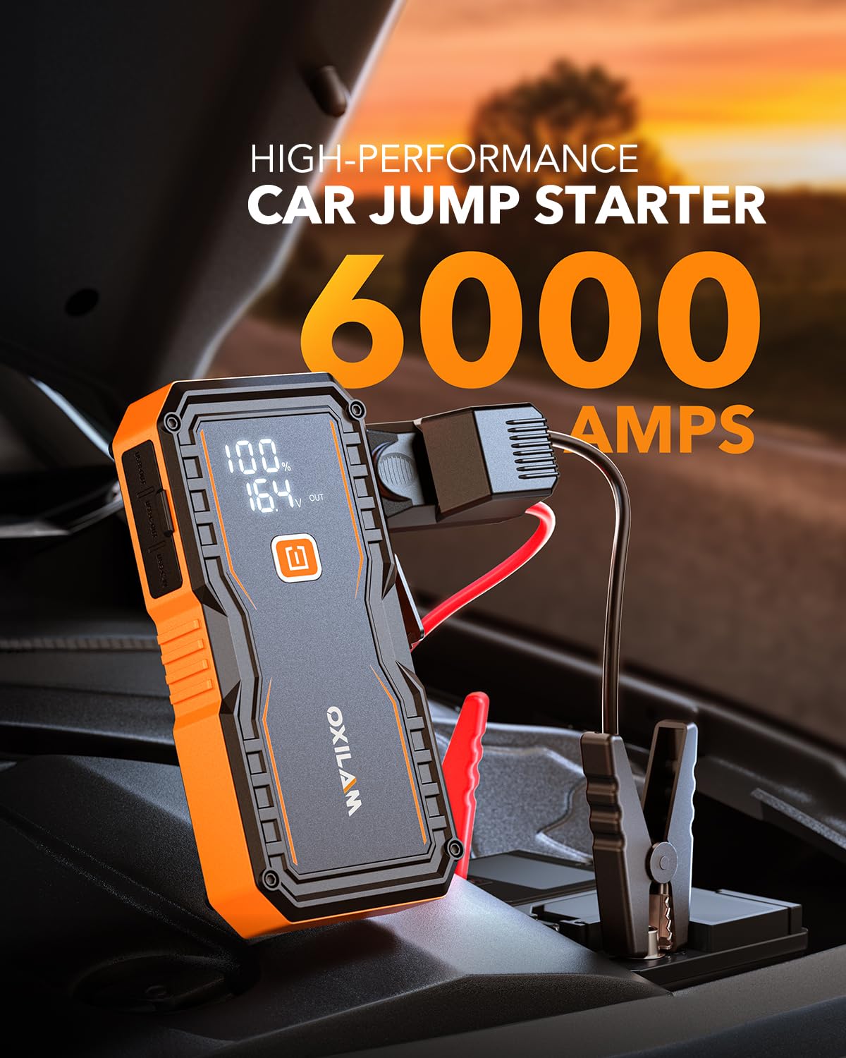 Oxilam Jump Starter 6000A For All Gas/12L Diesel, Car Battery Jumper Starter Portable, 12V Lithium Jump Box With Jumper Cables,