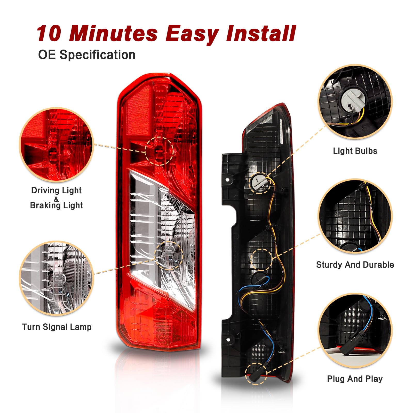 Zsbmp Tail Lights Compatible With Ford Transit 150 250 350 350Hd 2015-2023 Rear Lamp With New Bulbs And Harness (Left Driver Sid