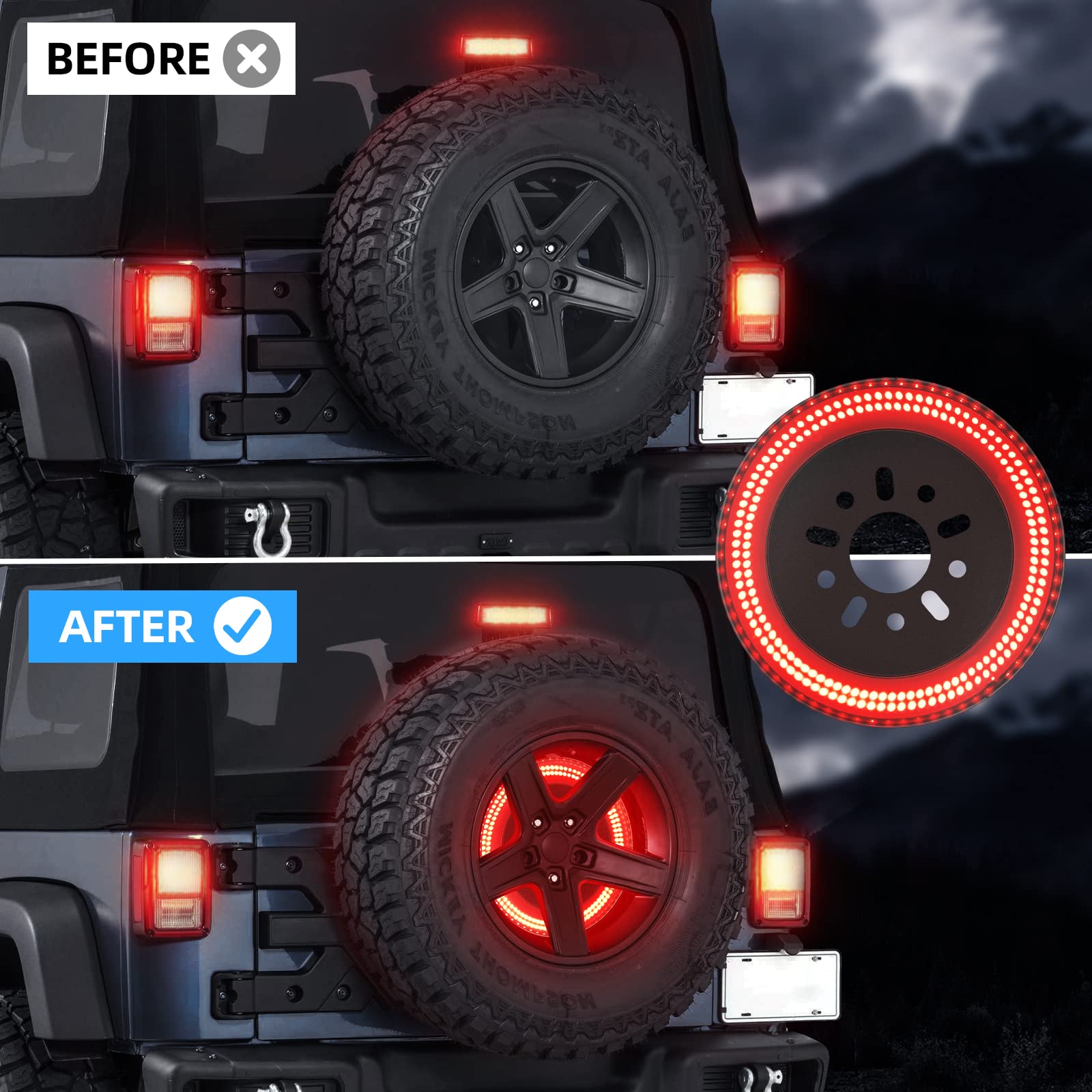 Suparee 3-Side Spare Tire Brake Light, 400Pcs Led Wheel Light, Plug-N-Play 3Rd Third Brake Light Fits For Jeep Wrangler 2007-201