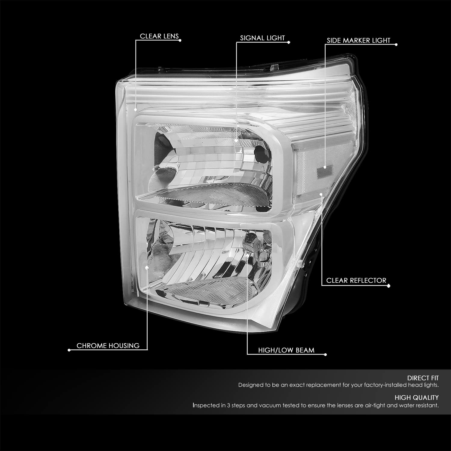 Dna Motoring Hl-Oh-Fsu13-Ch-Cl1 Chrome Housing Headlights Replacement Compatible With 11-16 F-250 / F-350 / F-450 / F-550 Super