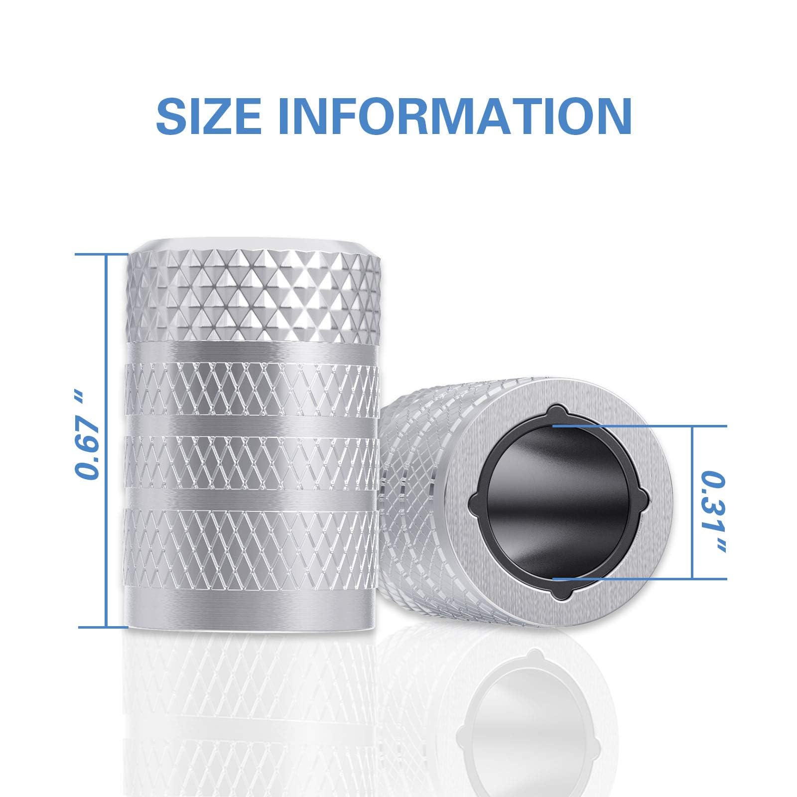 Ckauto Tire Valve Stem Caps, Silver, 10 Pcs/Pack, Anodized Aluminum Tire Cap Set, Corrosion Resistant, Universal Stem Covers For