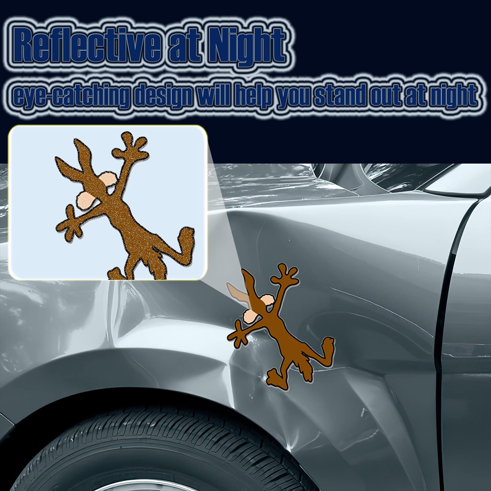 2 Pcs 9.8' 5.9' Reflective Dent Fix Car Decal, Cartoon Coyote Splat Hitting Wall Door Cars Laptop Truck Bumper Window Decal Bandaid Sticker
