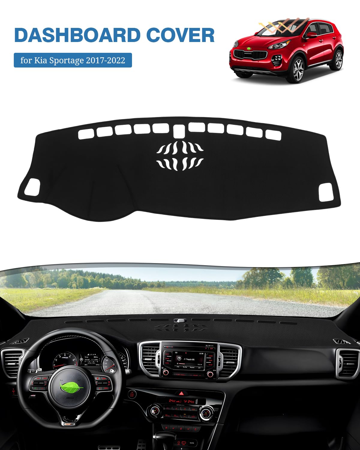 Fiilines Dash Cover For Kia Sportage 2017-2022, Dashboard Mat Cover Sunshade Nonslip Mesh Protector No Glare Sportage Accessorie