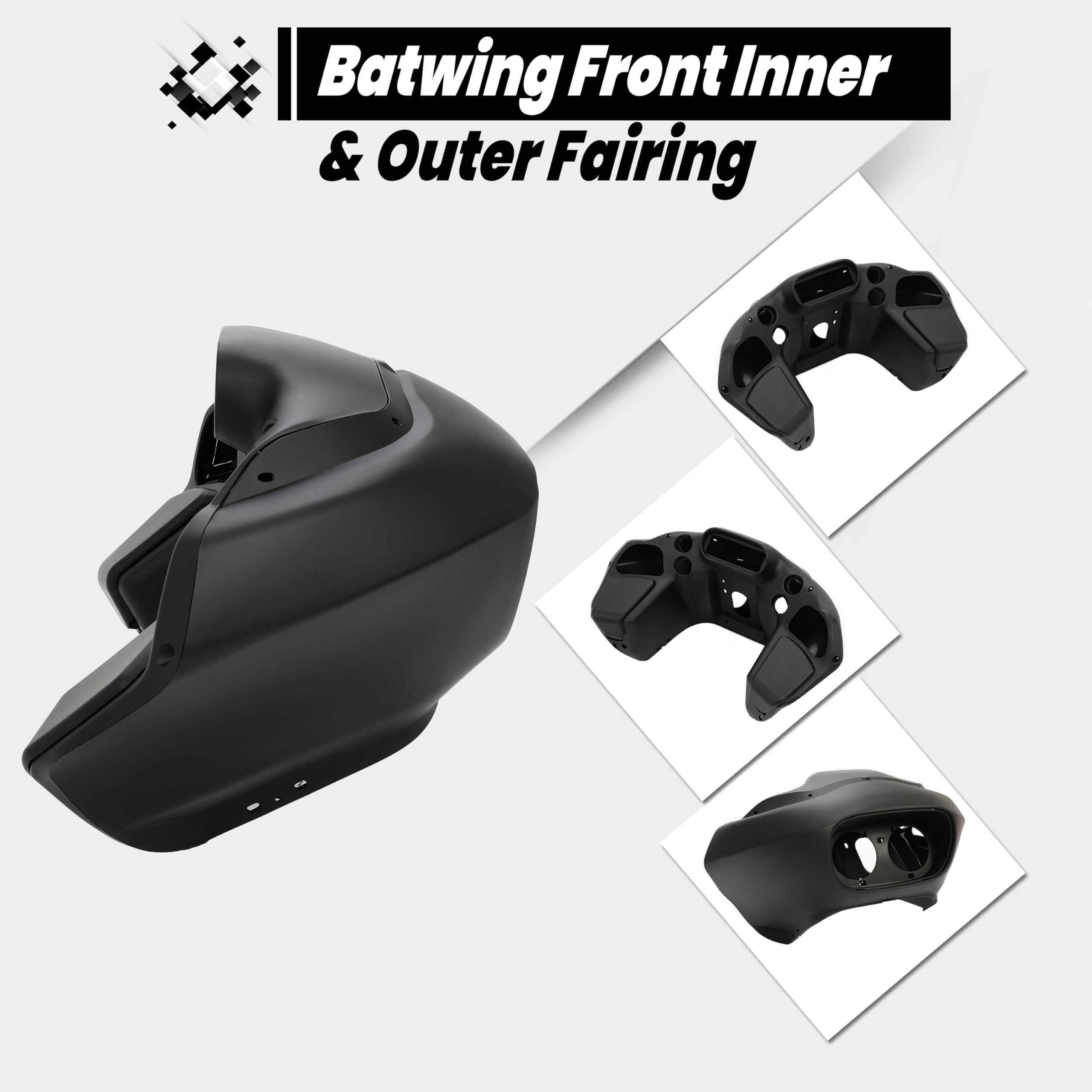 HECASA Batwing Front Inner & Outer Fairing Compatible with 1998-2013 Harley-Davidson Road Glide Motorcycle Headlight Headlamp Fa