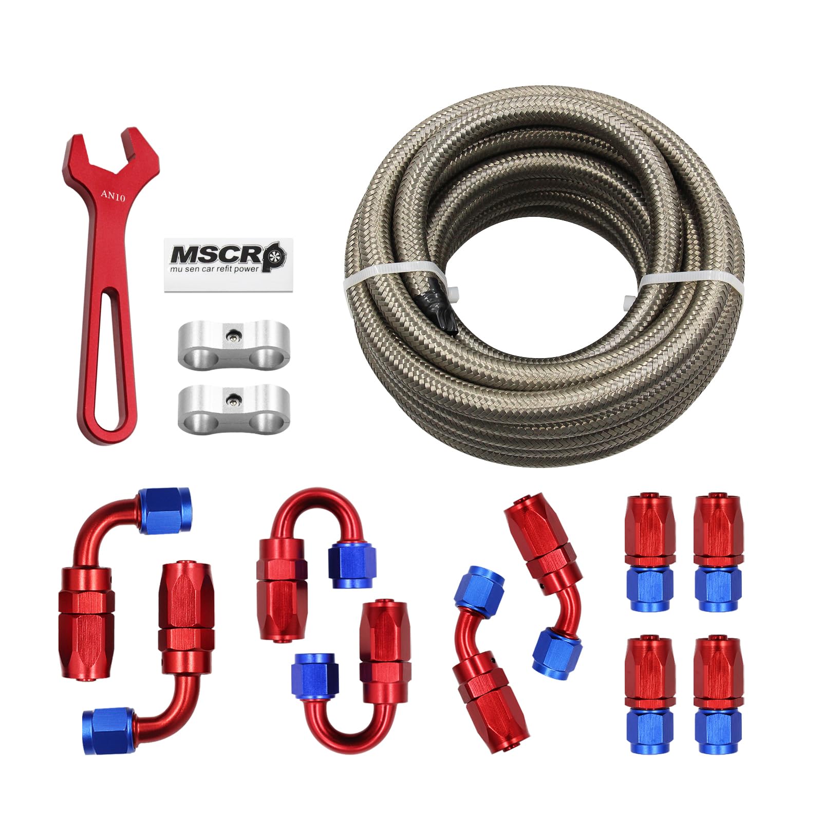 10AN 20FT Fuel Line Hose Kit with Fitting, Stainless Steel Braided 5/8 CPE Fuel Oil Hose- 14.27mm ID (AN10, Stainless Steel)