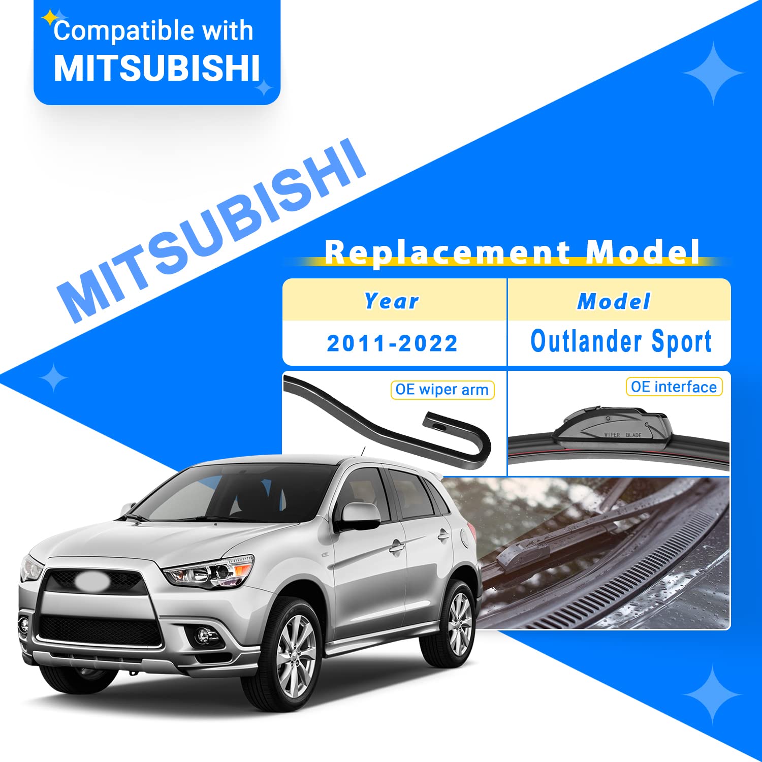 Raintok Windshield Wiper Blades Replacement For Mitsubishi Outlandersport 2011-2022 Original Factory Quality Front Rear Wipers B