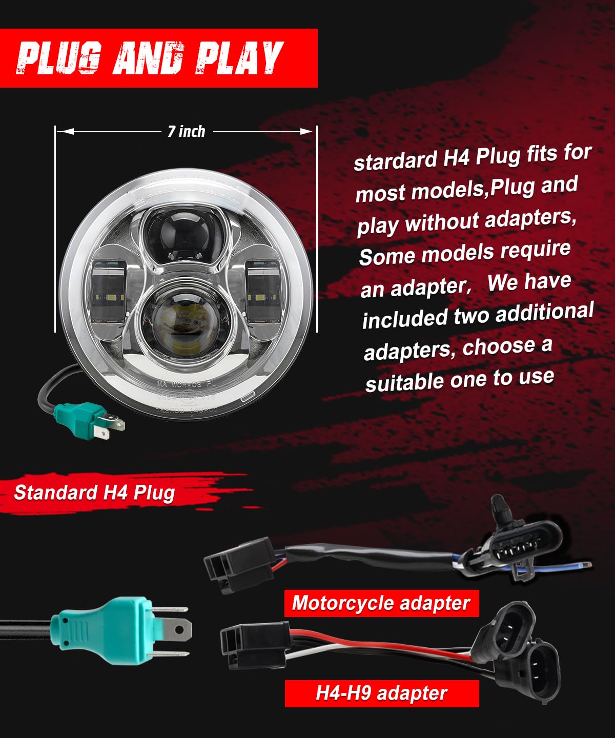 Tugwuetlwu New 7'' Led Headlight 4.5'' Auxiliary Fog Lights Kit For Motorcycle Accessories Compatible With Harley Davidson Stree