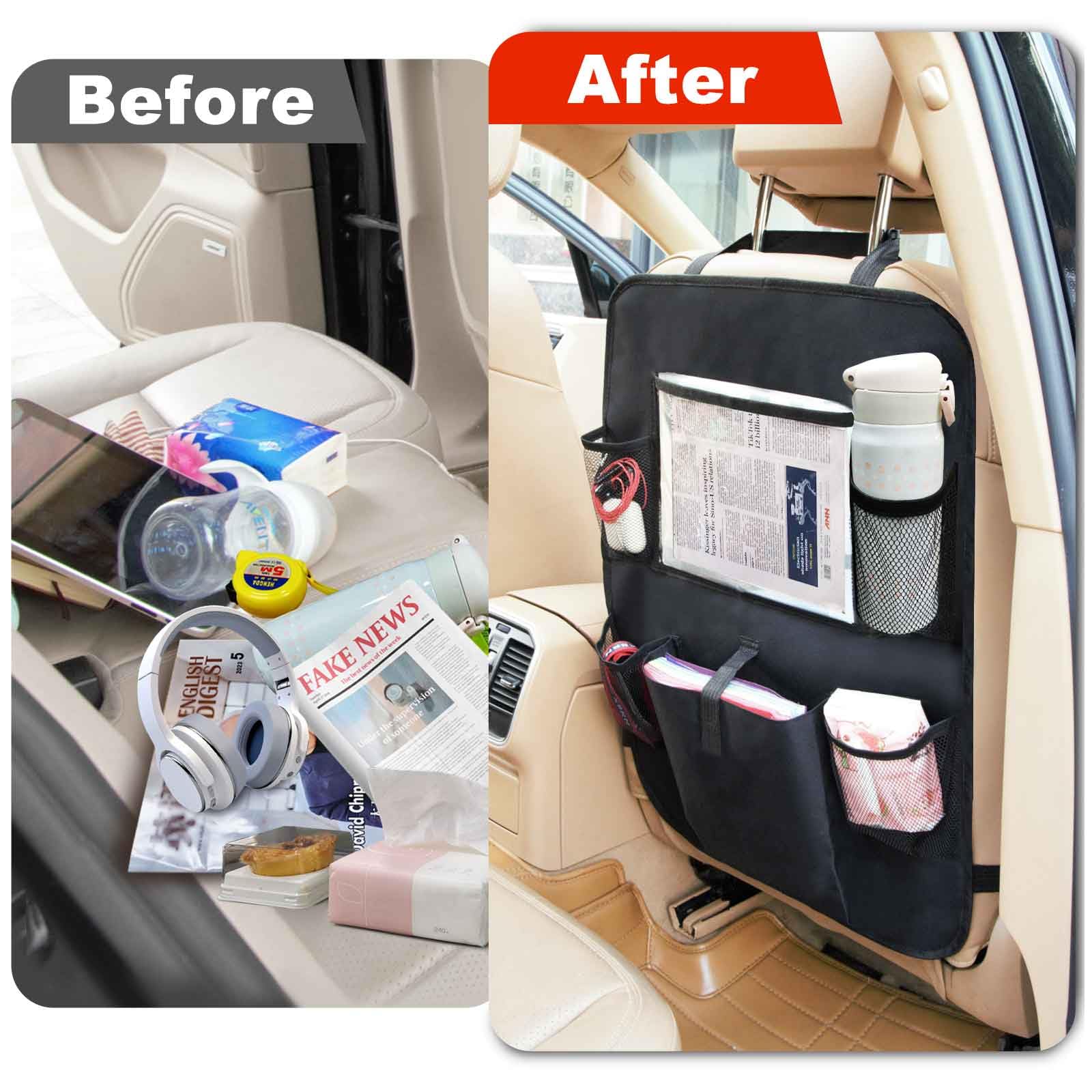 Axelect Car Backseat Organizer 2 Pack, Car Seat Back Protectors With Clear 10 Tablet Holder + 5 Storage Pockets