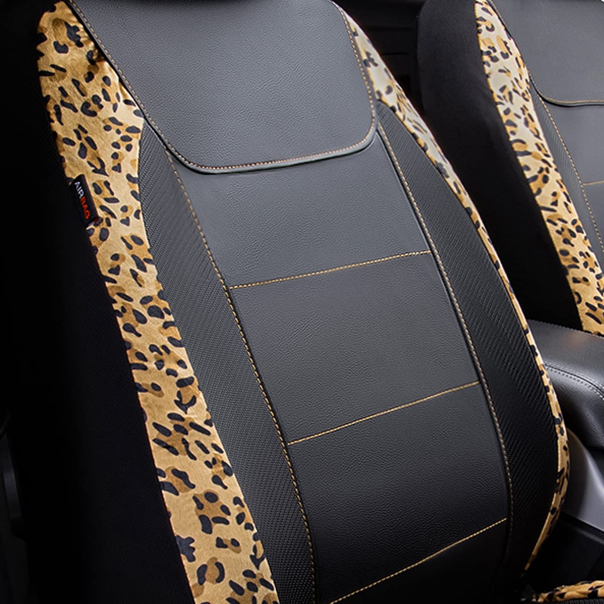 Flying Banner Car Seat Covers Protects Leopard Printing Velvet Faux Leather Carbon Fiber Front Pair Carbon Fibre (Leopard Black,
