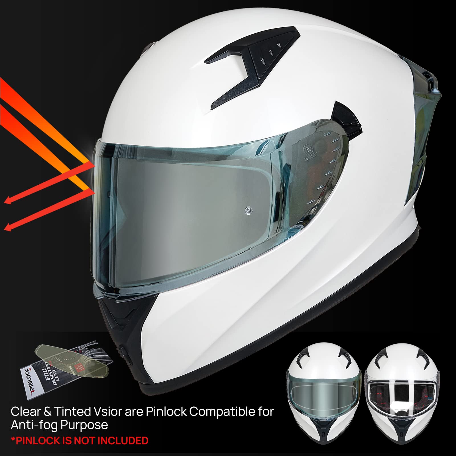 Ilm Motorcycle Helmet Full Face With Pinlock Compatible Clear&Tinted Visors And Fins Street Bike Motocross Casco Dot Model Z501(White, Large)