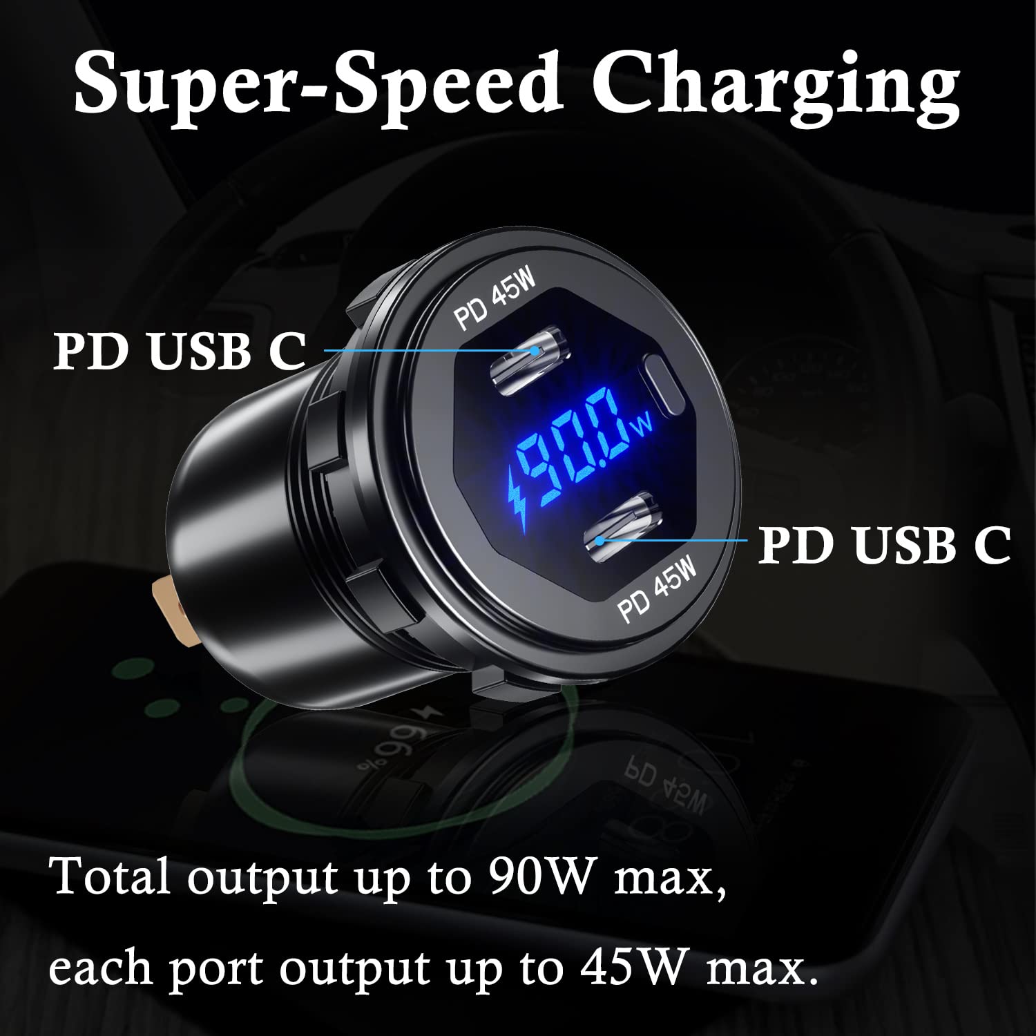 Batige Dual Pd 45W Usb C Charger Socket Fast Charge Dual Pd Usb C Port Waterproof With Switch Led Voltmeter And Wire Fuse Diy Ki