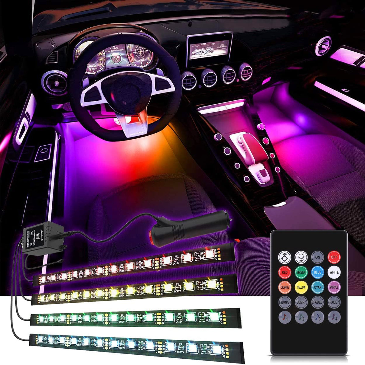 Car Led Strip Light, Ej 'S Super Car 4Pcs 48 Led Dc 12V Multicolor Music Car Interior Lights Led Under Dash Lighting Atmosphere