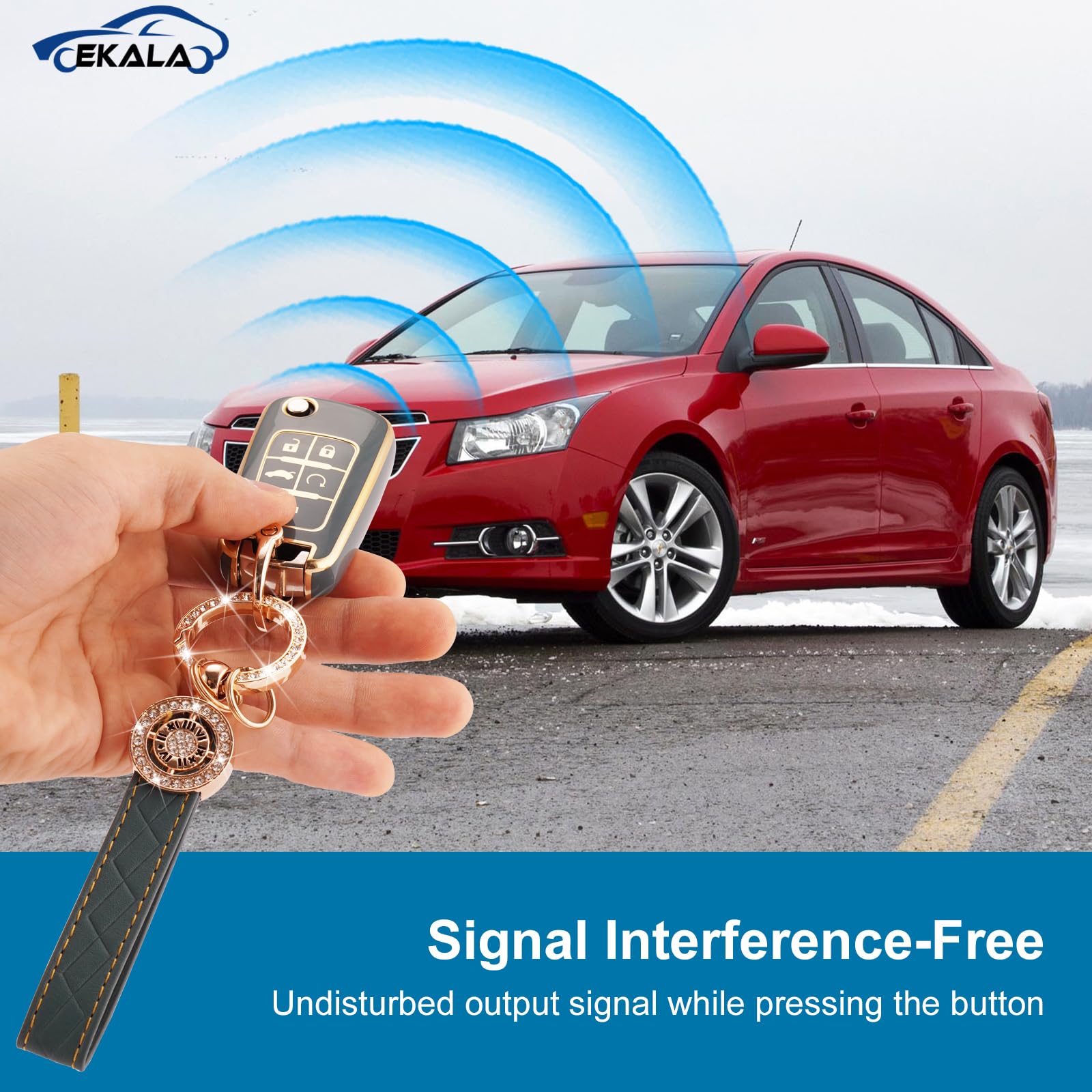 EKALA for GMC Buick Key Fob Cover Case with Keychain, Soft TPU Key Case Shell Fit for Chevy Cruze Camaro Malibu Equinox Impala B