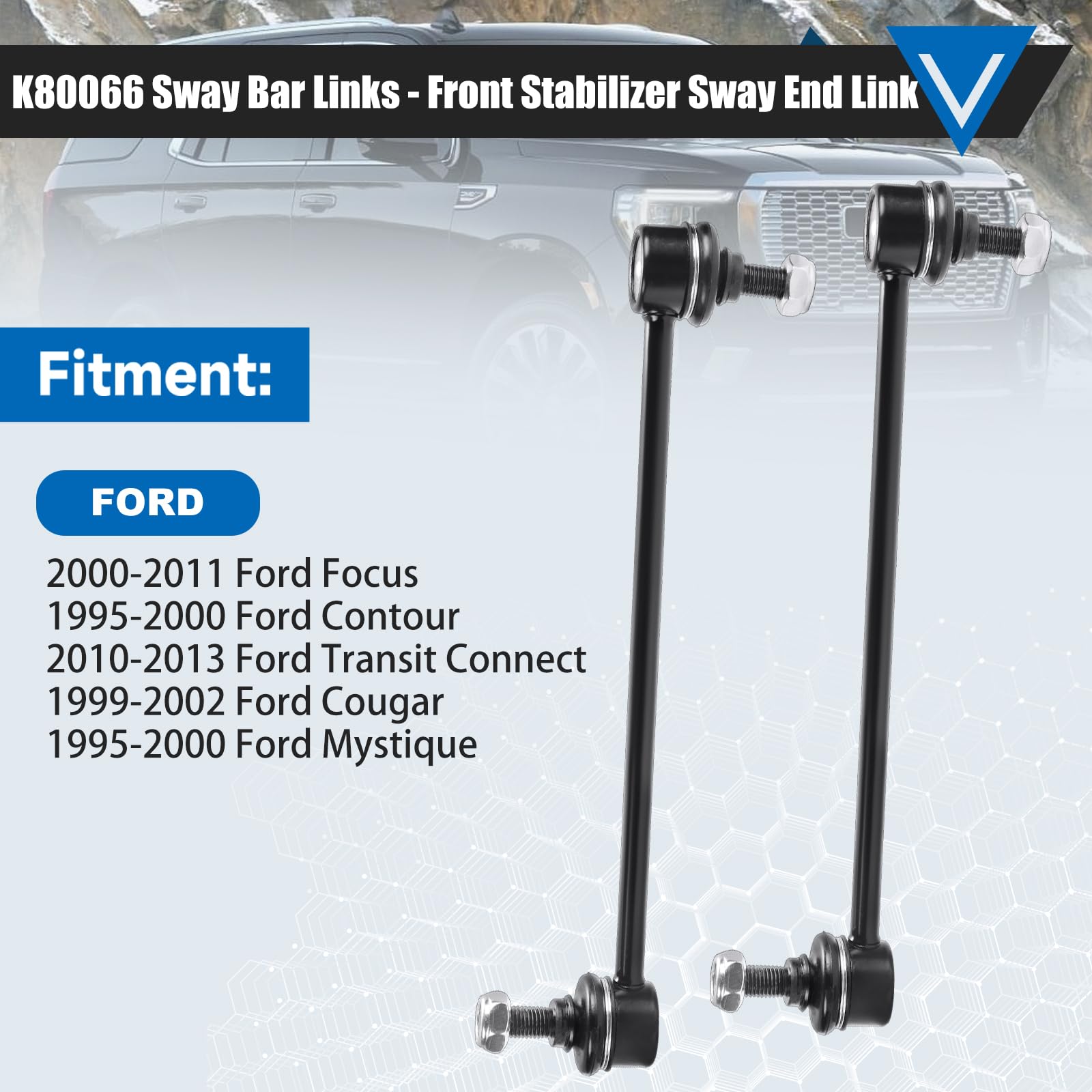 K80066 Sway Bar Links - Front Stabilizer Bar End Links Compatible With Ford Focus Contour Transit Connect Mystique 1995-2013