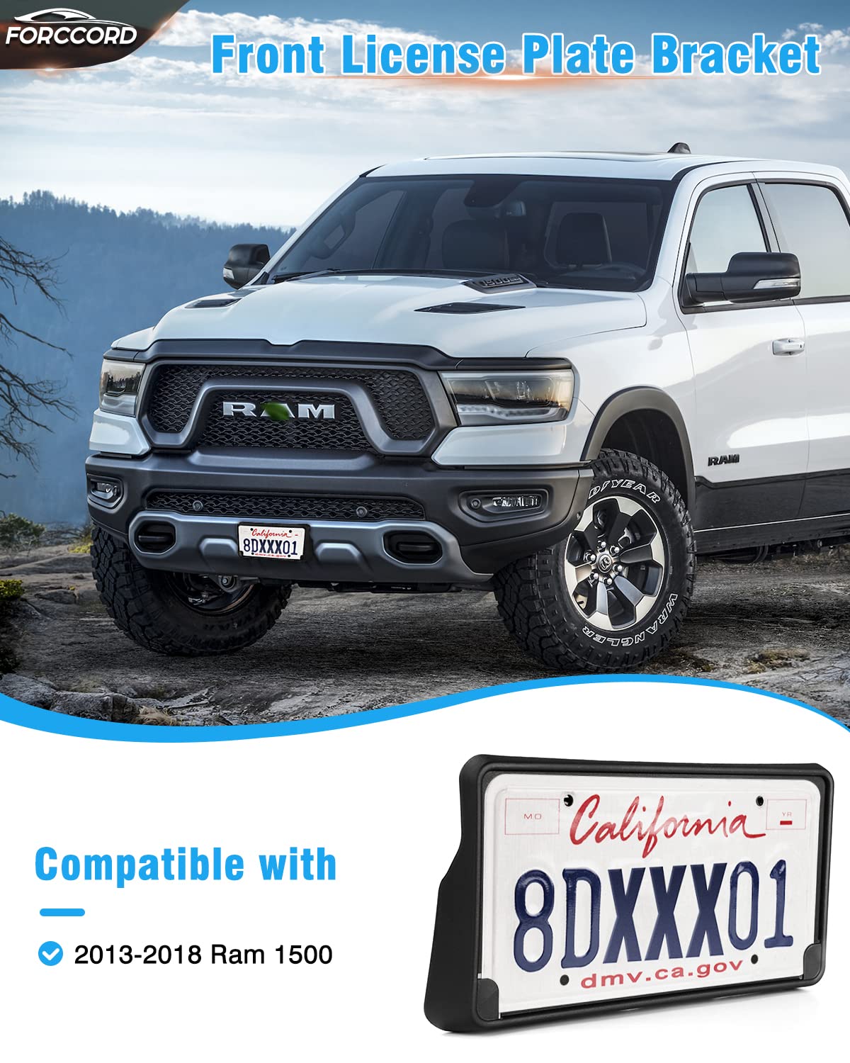 Forccord Custom Fit For License Plate Bracket Dodge Ram 1500 Pickup 2013 2014 2015 2016 2017 2018/ Ram 1500 Classic 2019 2020 Re